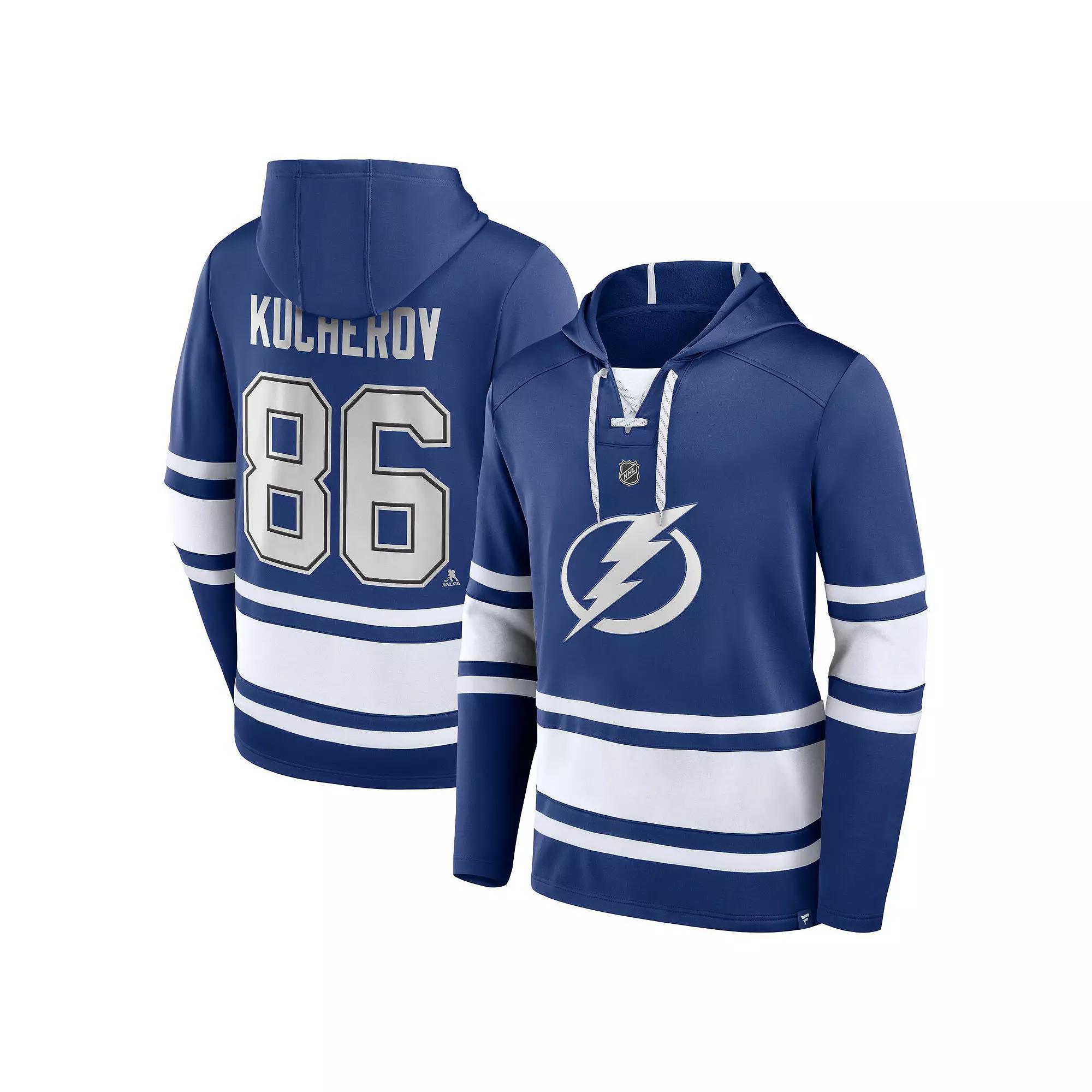 Men's Fanatics Branded Nikita Kucherov Blue Tampa Bay Lightning Name & Number Lace-Up Pullover Hoodie, Size: 3XL, Lgh Blue Product Image