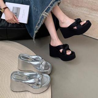 Knot Platform Wedge Heel Slide Sandals Product Image