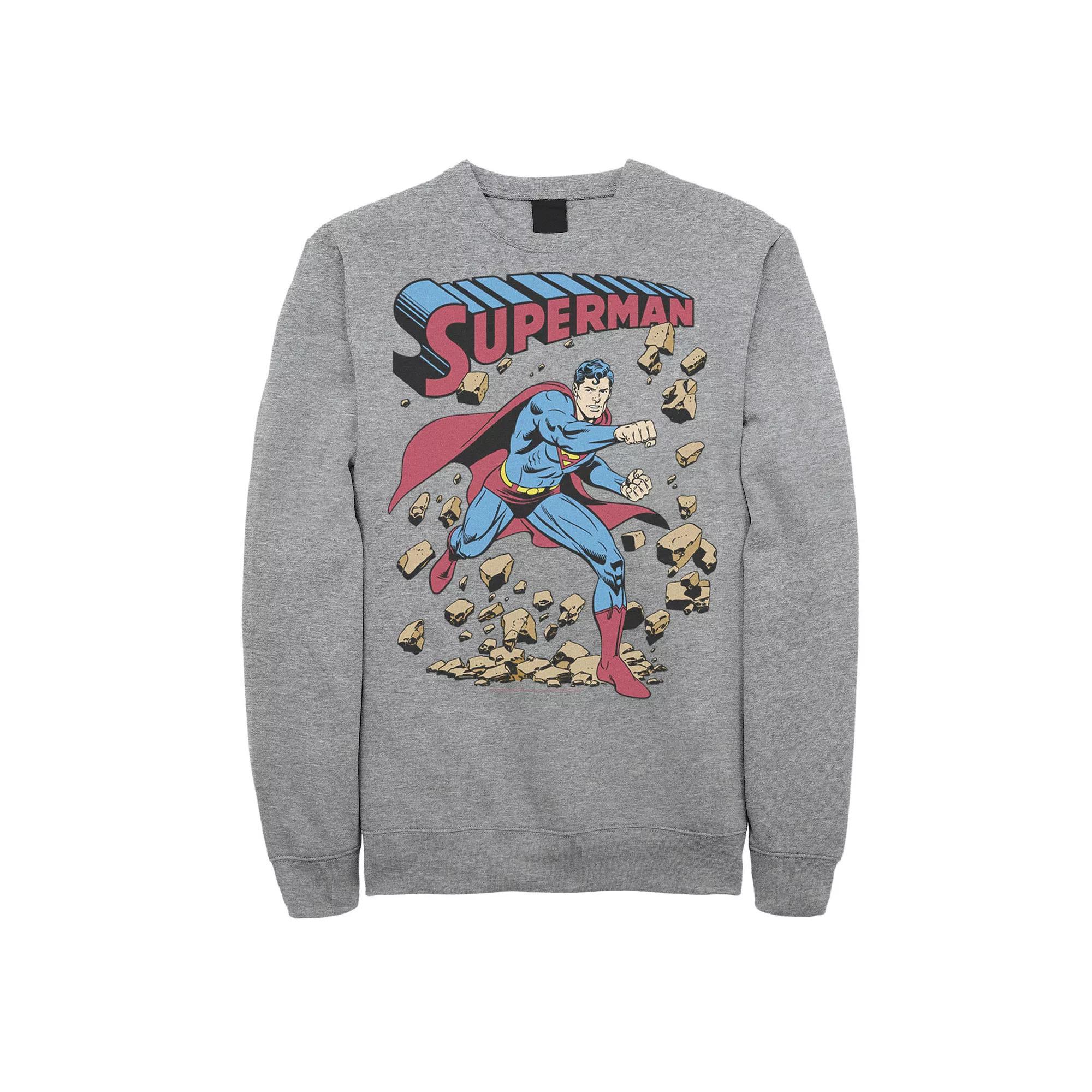 Men's DC Comics Superman Smash Rocks Vintage Poster Sweatshirt, Size: Small, Athletic Grey Product Image
