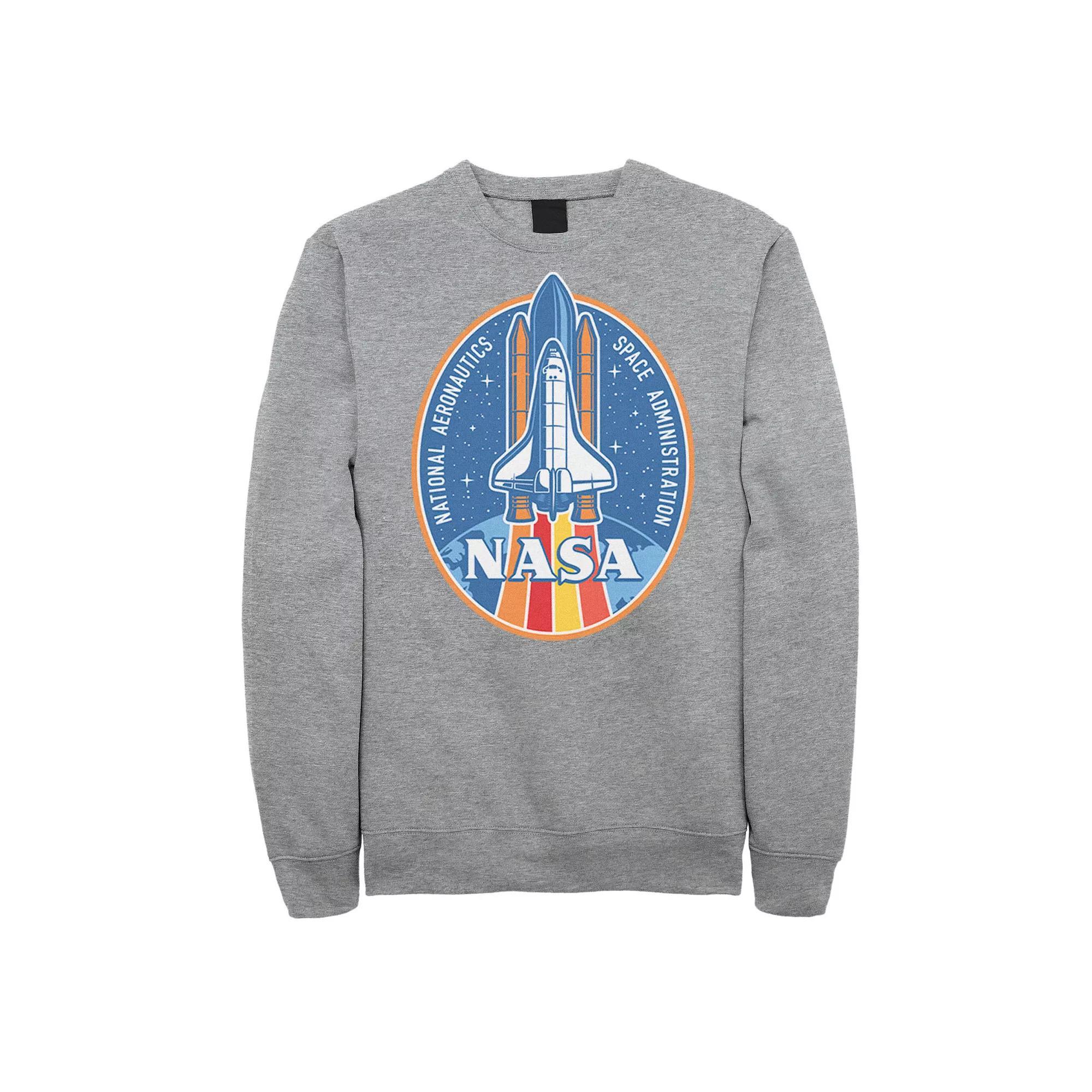 Mens NASA Colorful Blue Earth Space Shuttle Sweatshirt Athletic Grey Product Image