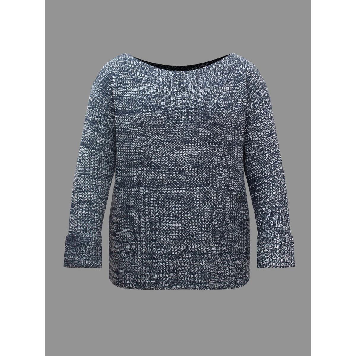 Plus Size Heather Boat Neck Drop Shoulder Sleeve Pullover Indigo Women Casual Loose Extra Long Sleeve Boat Neck Everyday Pullovers BloomChic 28/5X Product Image