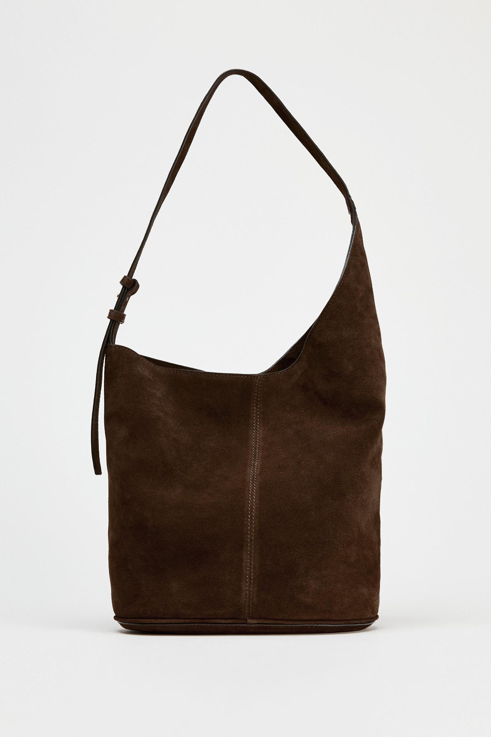 ASYMMETRIC SOFT SPLIT LEATHER BUCKET BAG Product Image