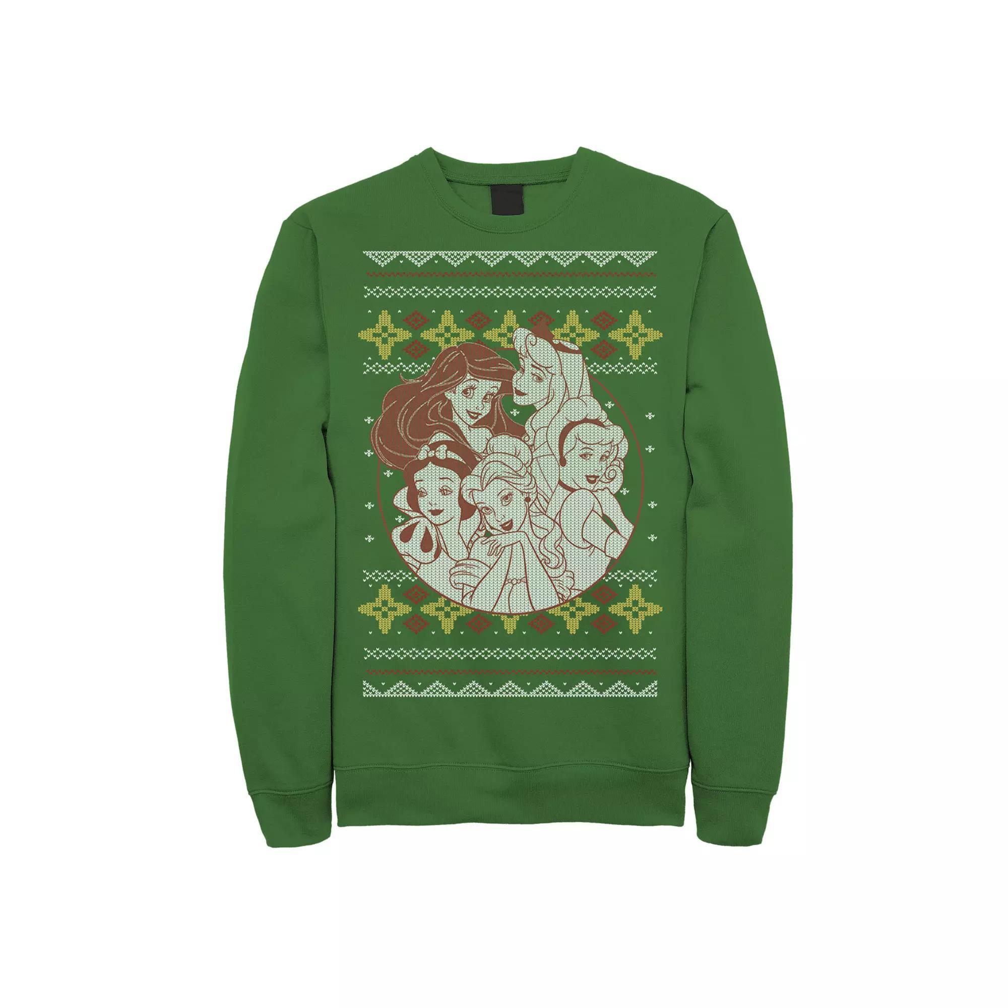 Mens Disneys Princess Circle Group Shot Ugly Christmas Fleece Product Image