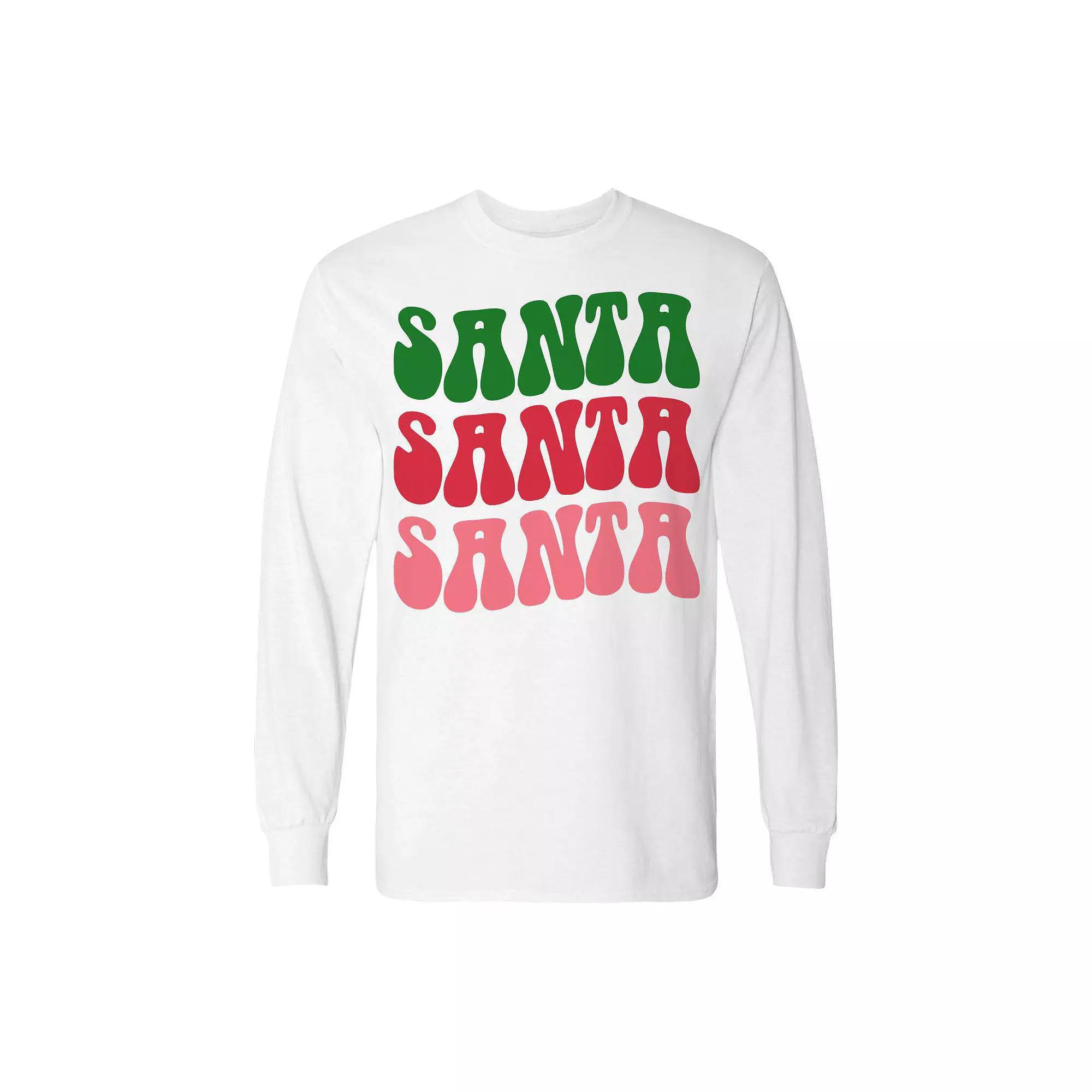 Men's Christmas Tree Santa Santa Long Sleeve Graphic Tee, Size: Large, White Product Image