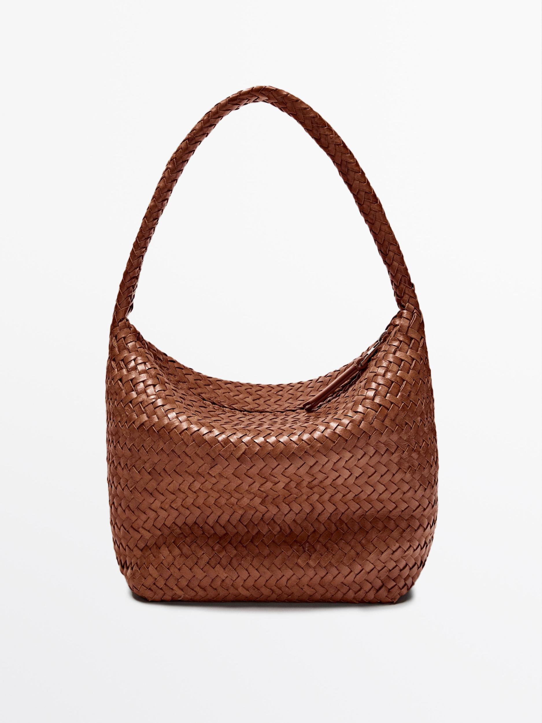 Nappa leather woven bucket bag Product Image