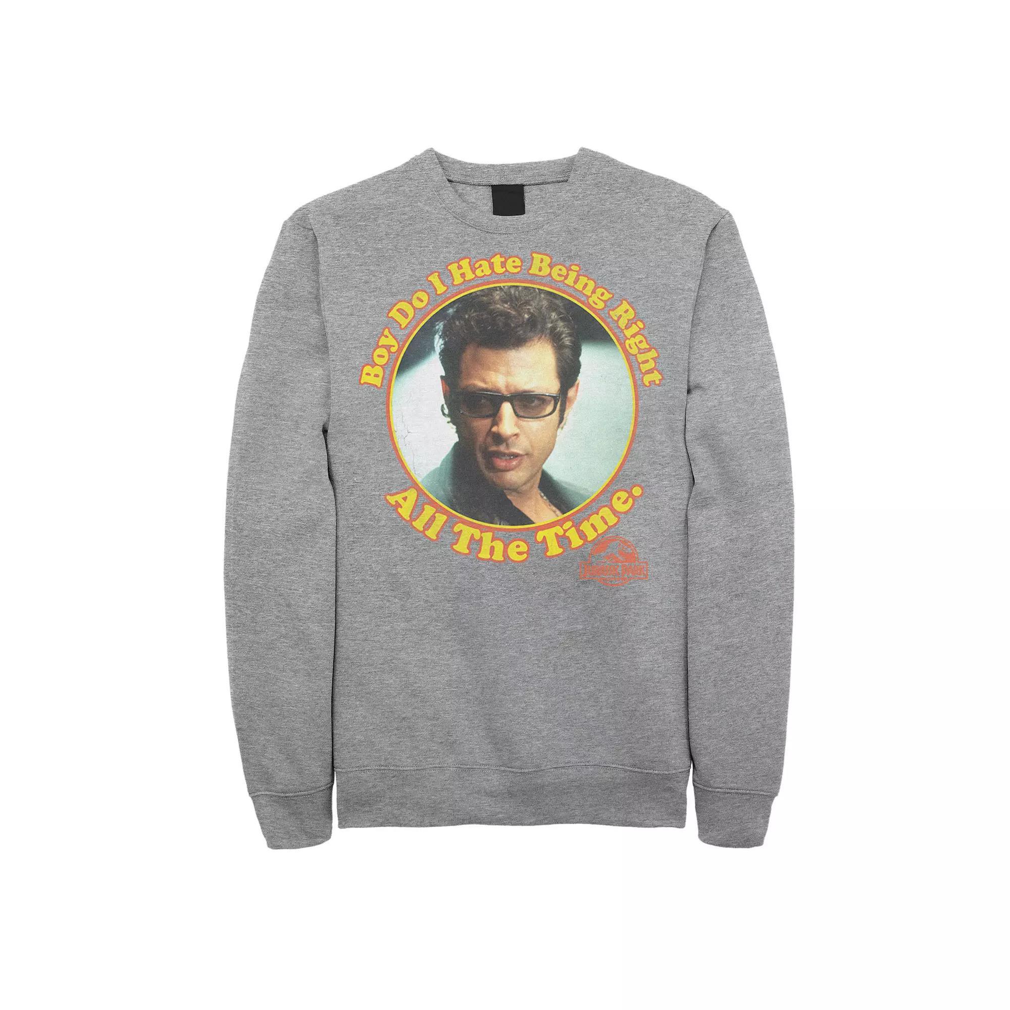 Mens Jurassic Park Hate Being Right All The Time Sweatshirt Pullover Grey Heather Product Image