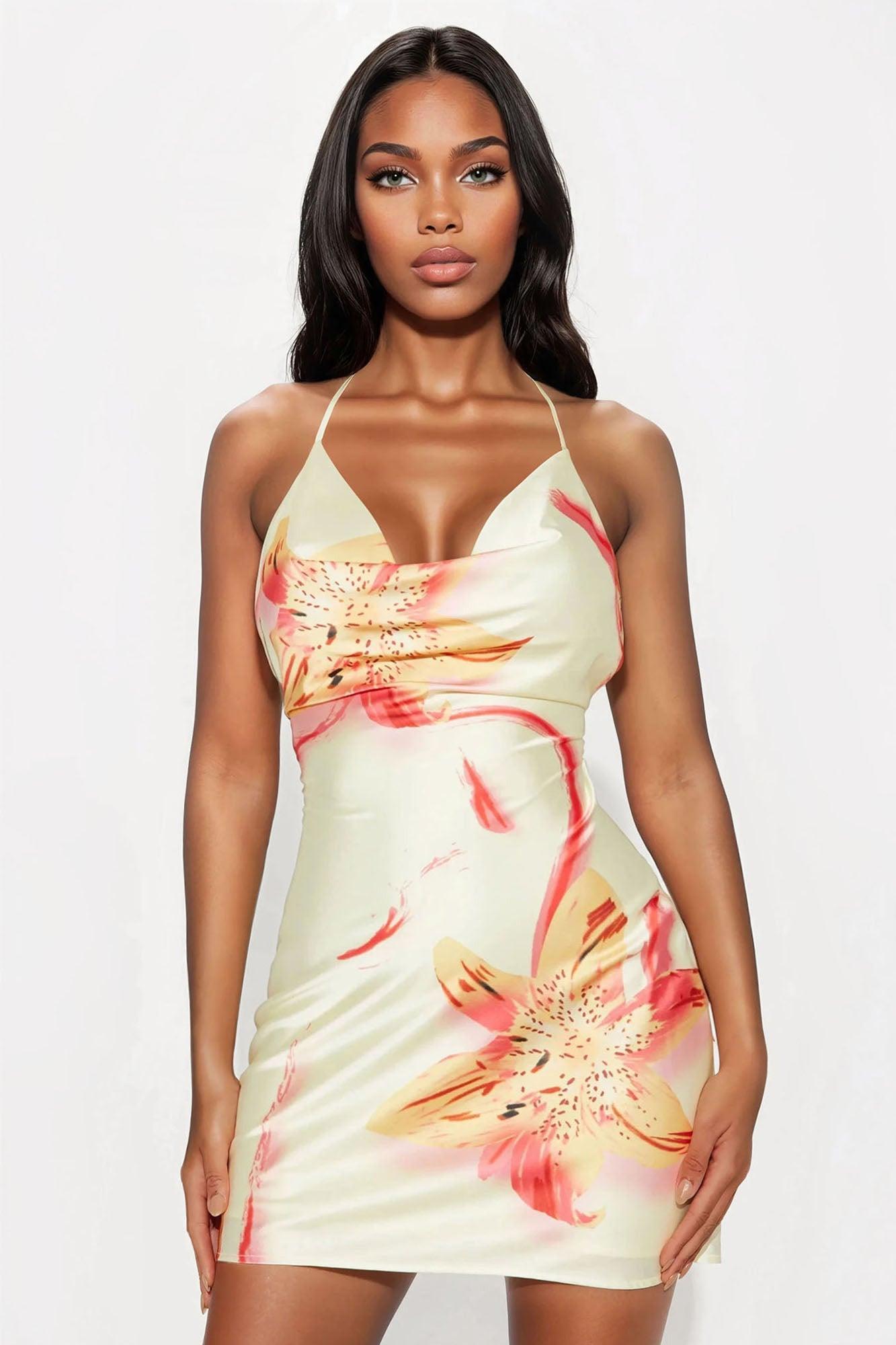 Sunsets And Orchids Satin Mini Dress - Yellow/combo Product Image