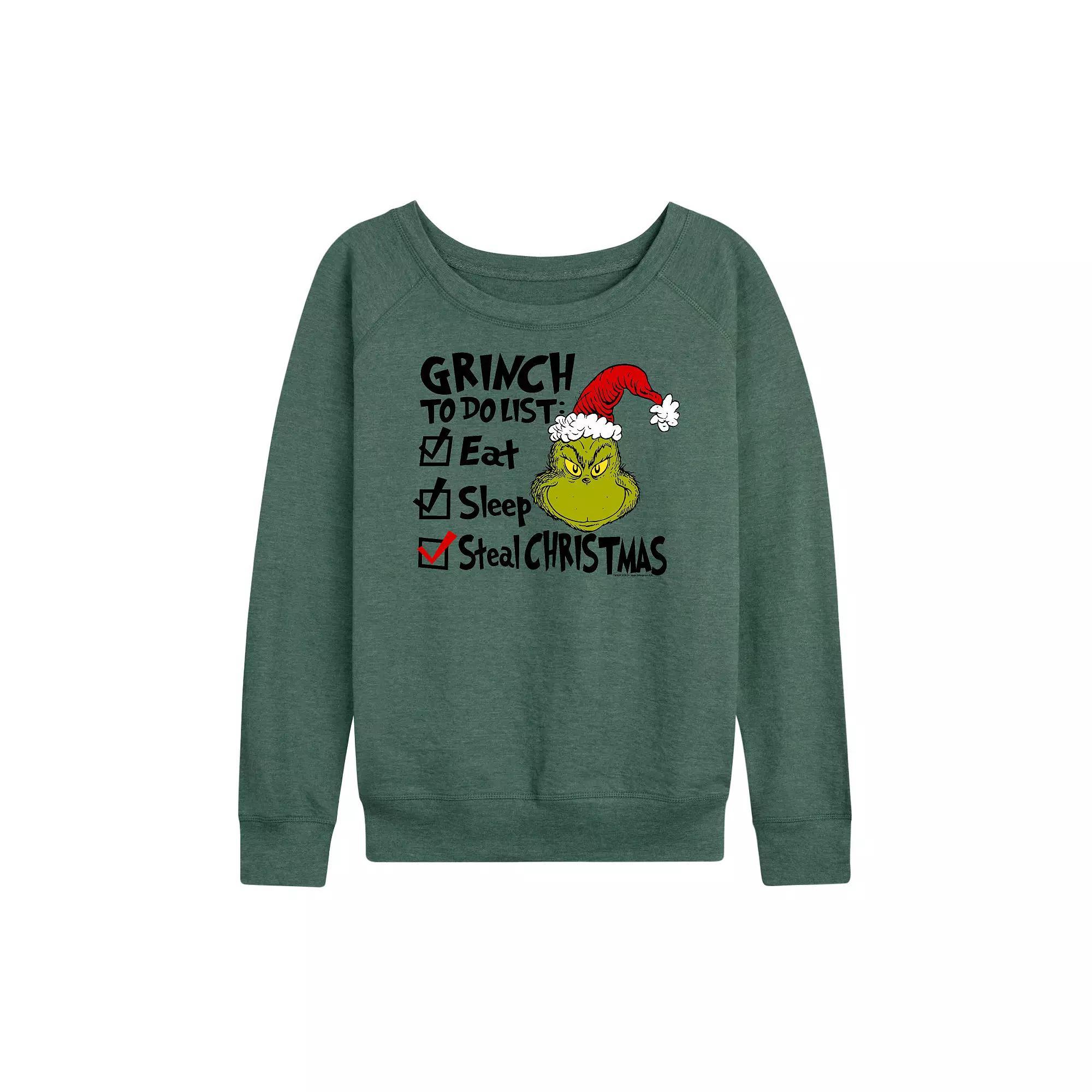 Women's Dr. Seuss The Grinch To Do List French Terry Long Sleeve Tee, Girl's, Size: Large, Beige Product Image