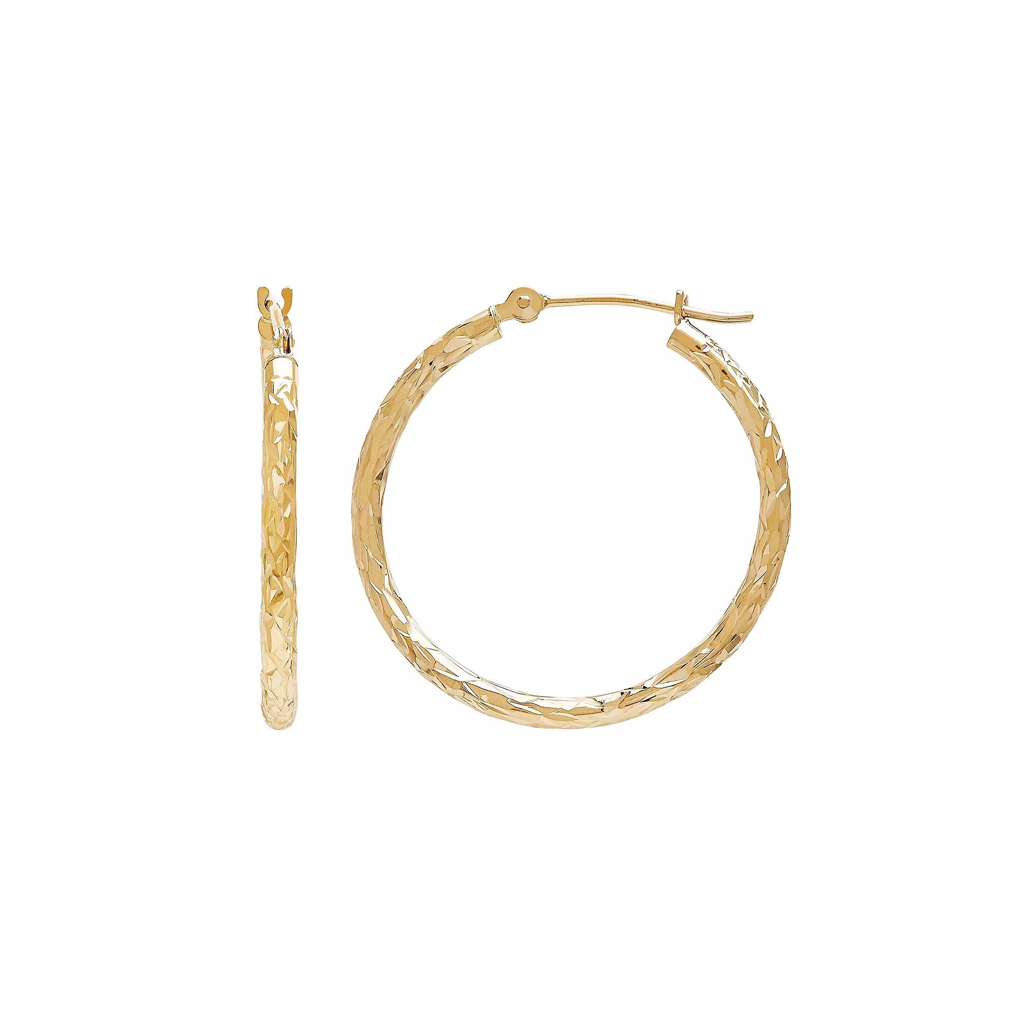 Everlasting Gold 14k Gold Textured Tube Hoop Earrings, Women's Product Image