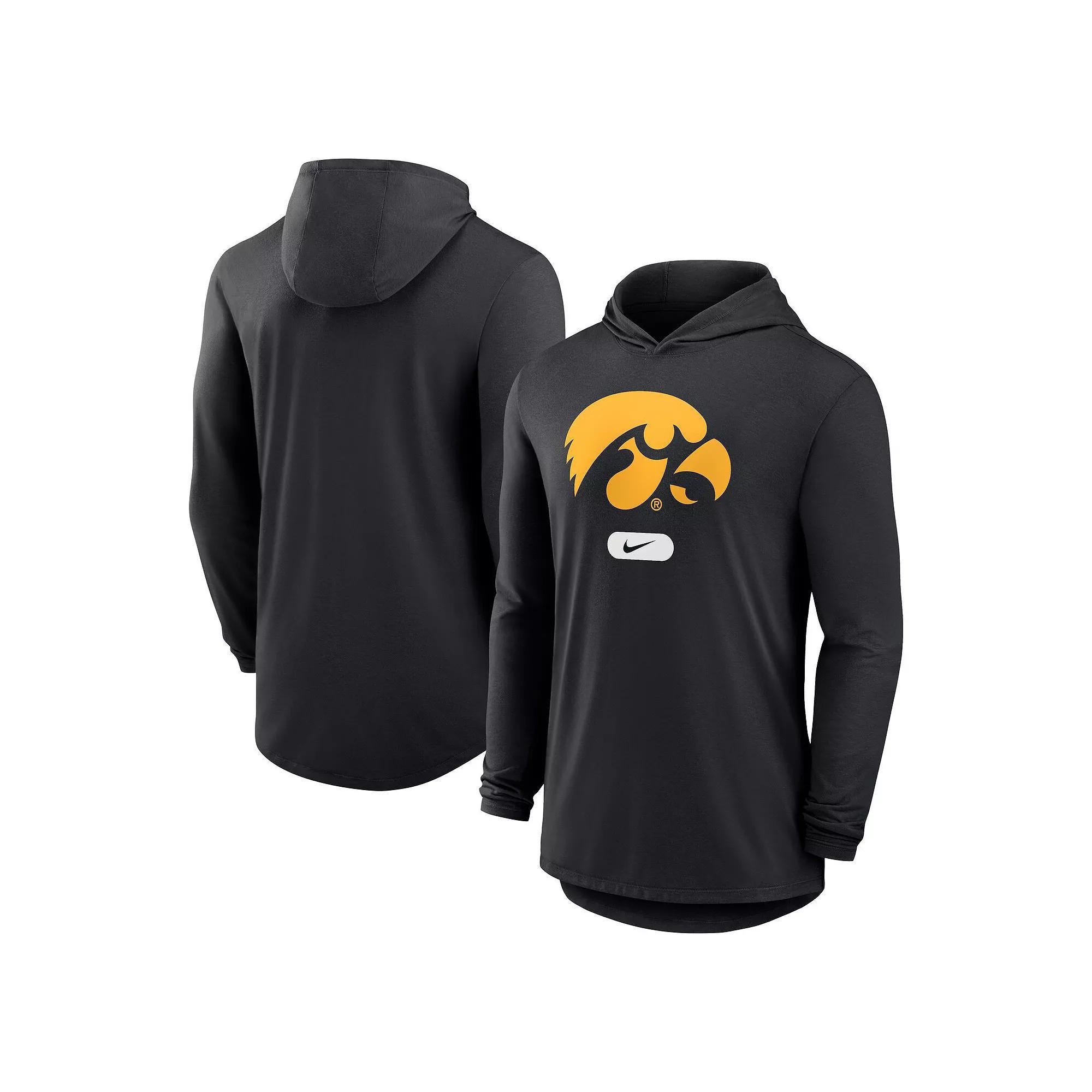 Men's Nike Black Iowa Hawkeyes Lightweight Performance Long Sleeve Hoodie T-Shirt, Size: Large Product Image
