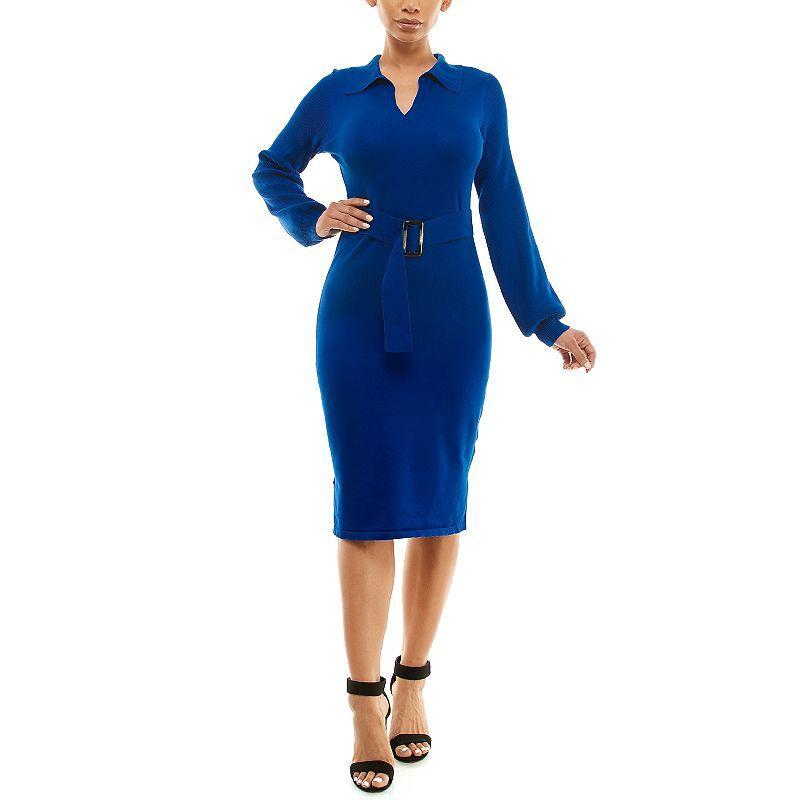 Womens Nina Leonard Johnny Collar Sweater Dress Dark Pink Product Image