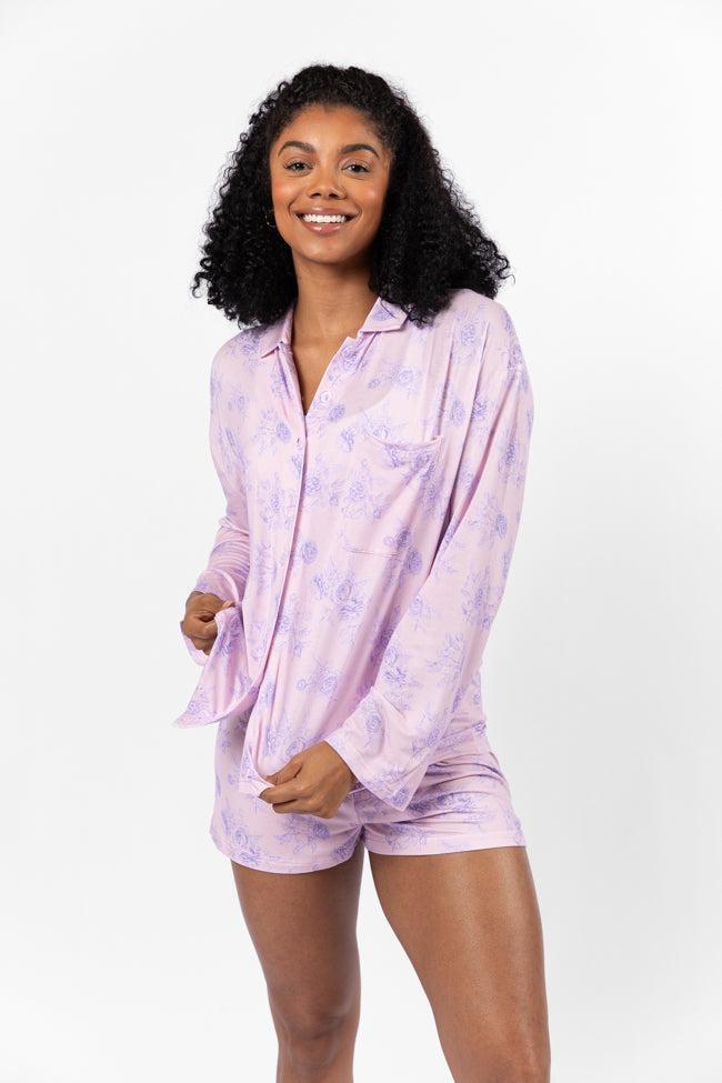 Sweet Dreams In Purple Floral Fantasy Long Sleeve Pajama Top FINAL SALE Product Image