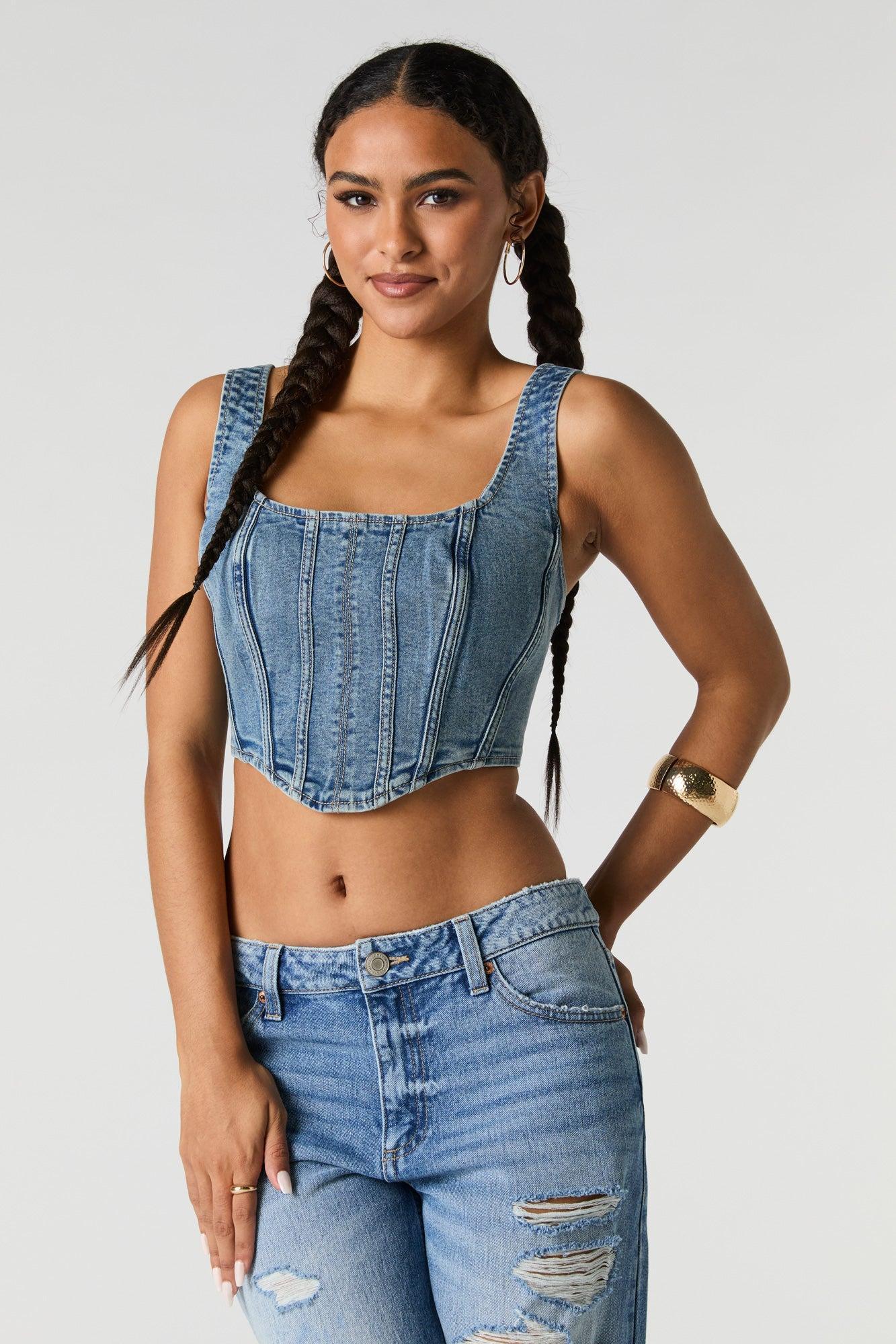 Denim Square Neck Corset Tank Female Product Image
