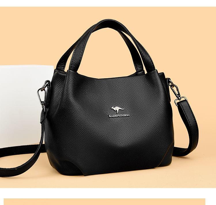 Top Handle Faux Leather Flap Crossbody Bag Product Image