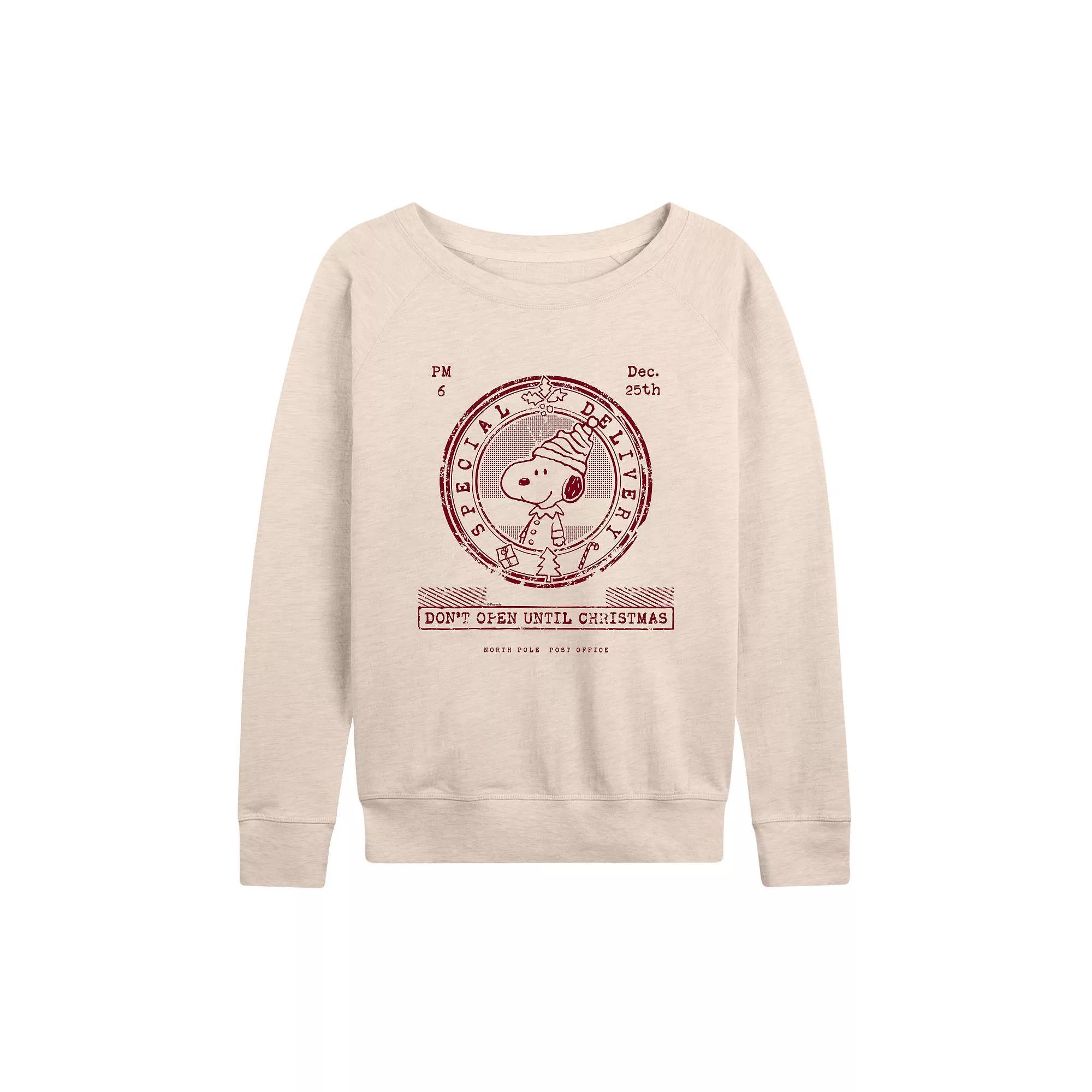 Women's Peanuts Don't Open Until Christmas French Terry Long Sleeve Tee, Size: XXL, Beige Product Image