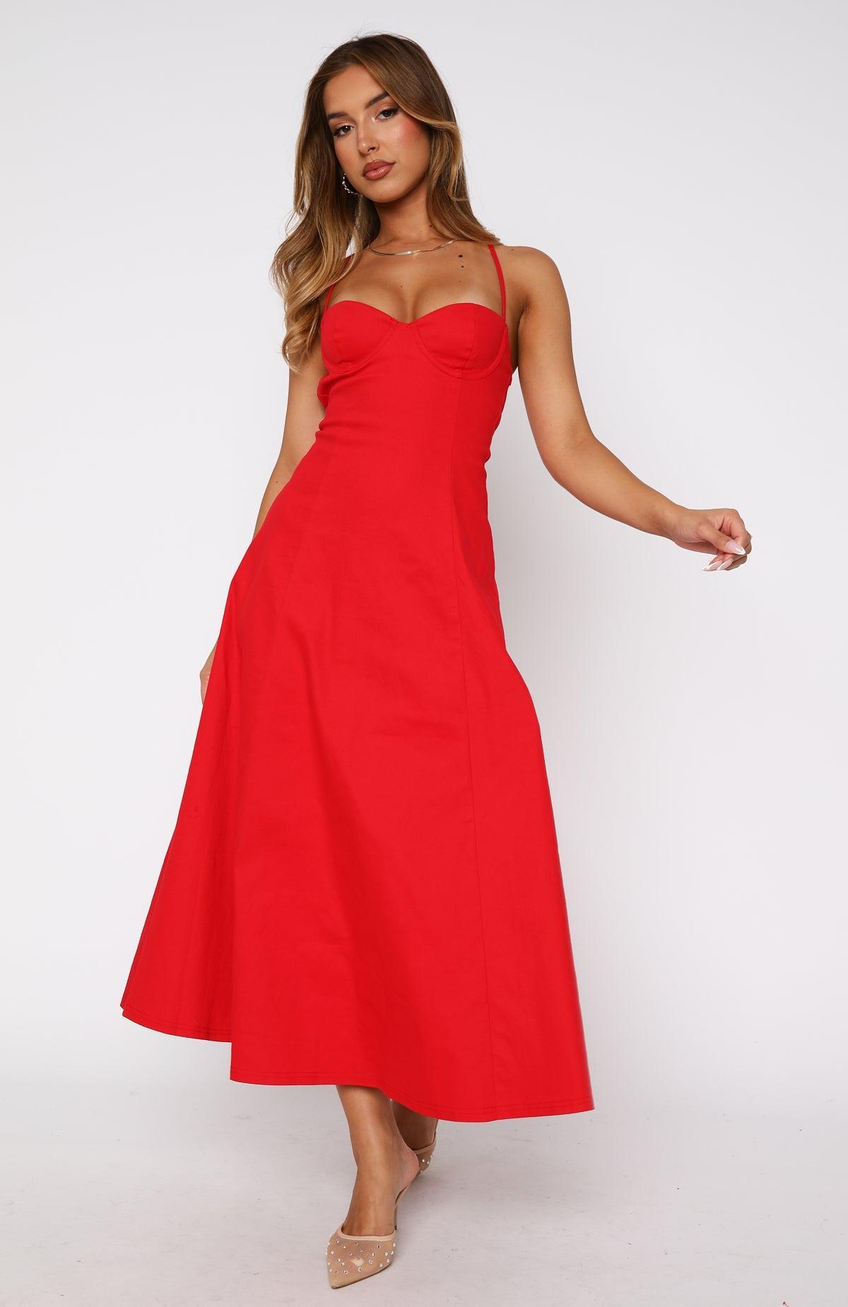 Wanna Be There Midi Dress Red Product Image