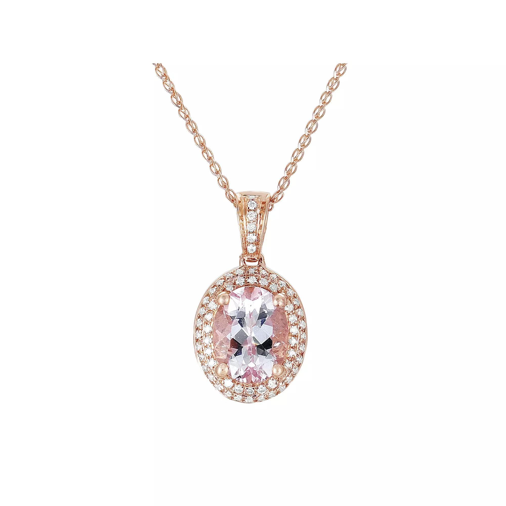 14k Rose Gold .18-ct. T.W. Diamond and Morganite Frame Pendant, Women's, Pink Product Image