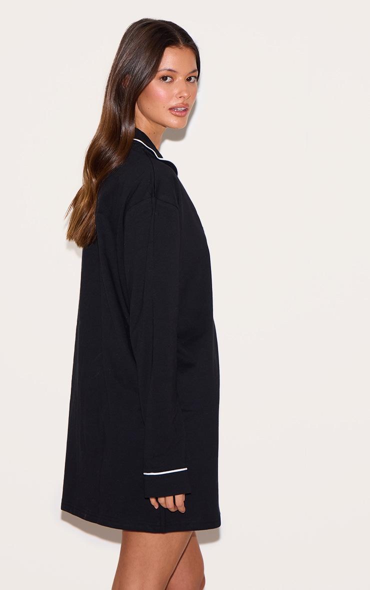 Black Jersey Piping Detail Long Sleeve Nightdress Product Image
