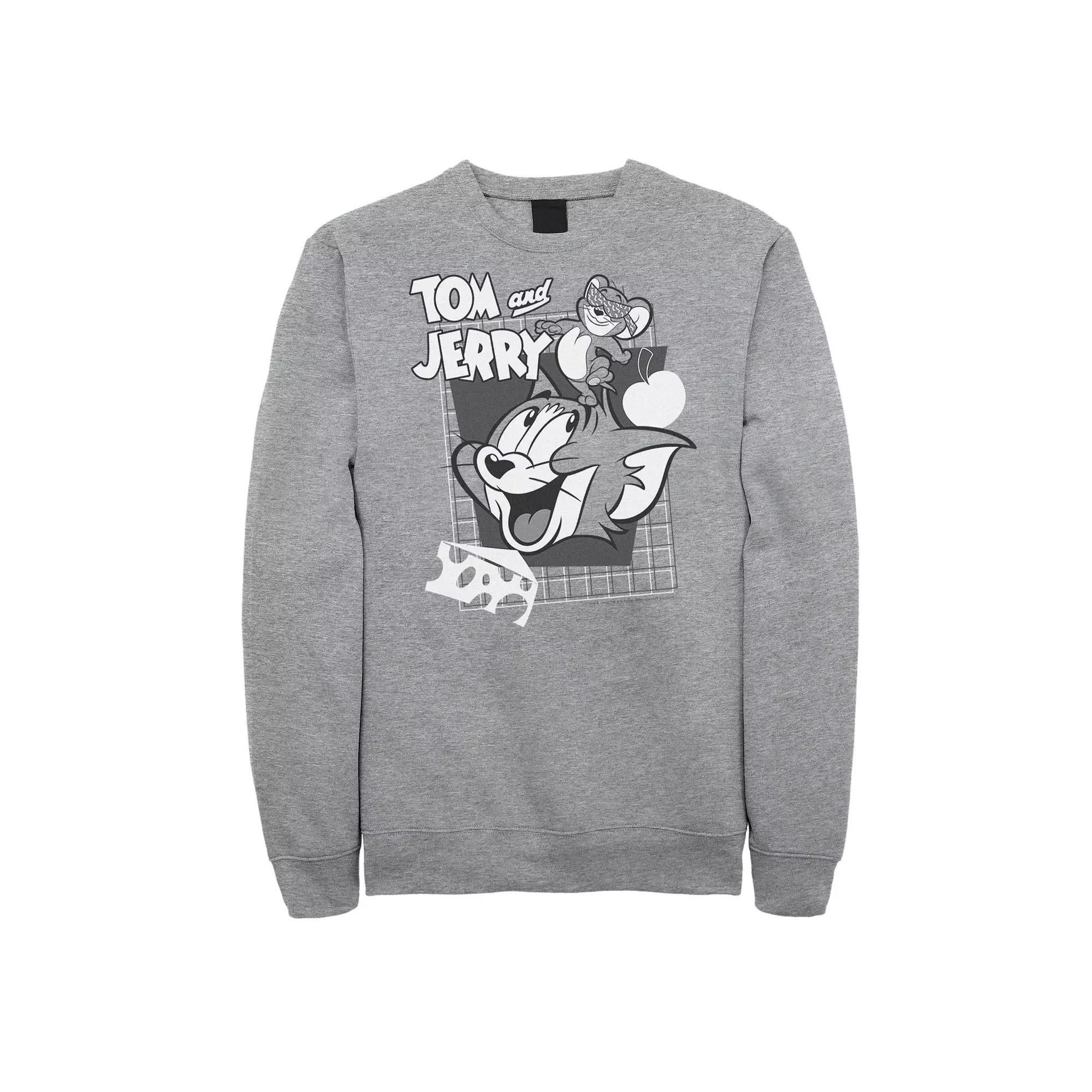 Big & Tall Tom and Jerry Retro Collage Greyscale Portrait Graphic Fleece, Men's, Size: 5XL, Athletic Grey Product Image