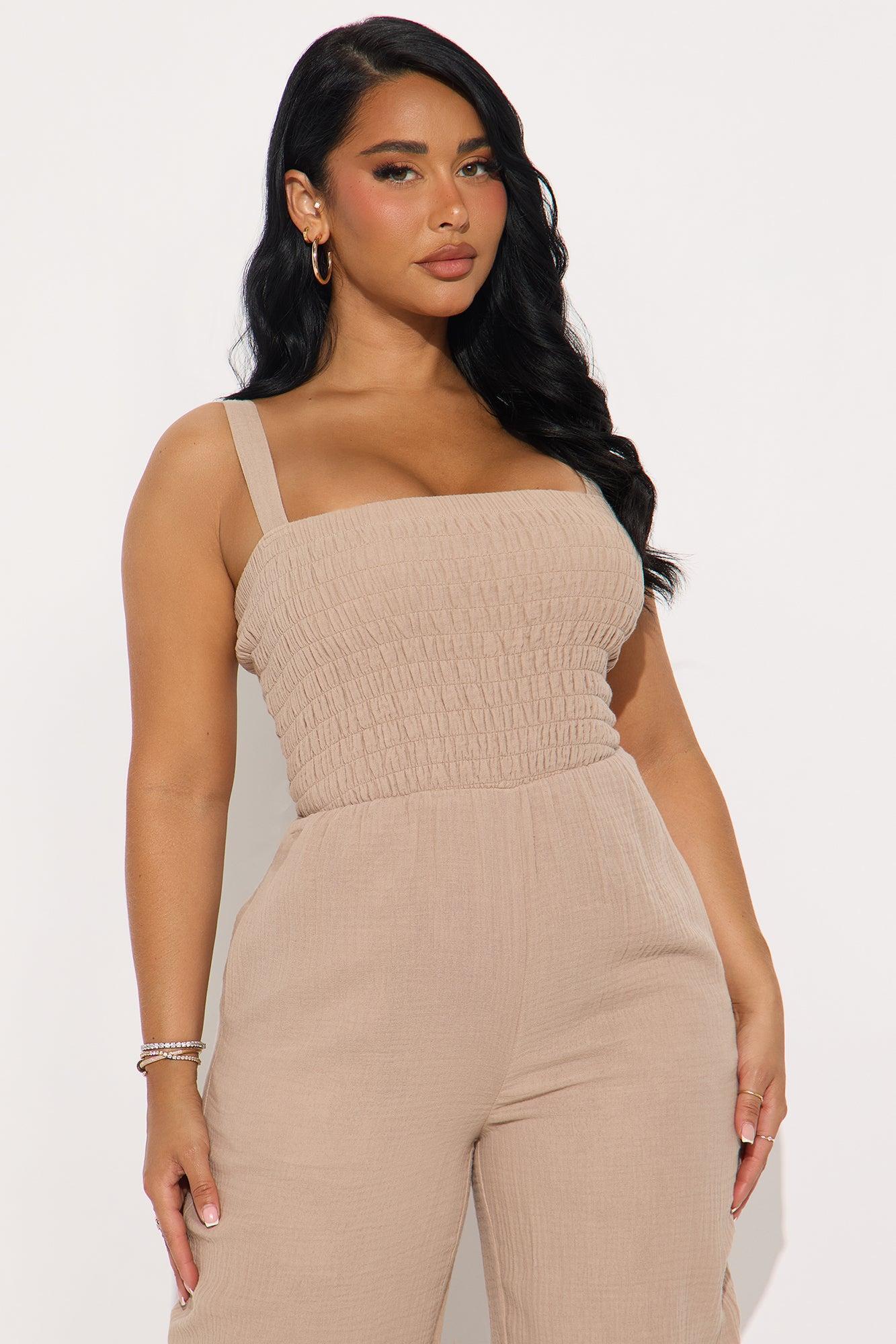 Melissa Gauze Wide Leg Jumpsuit - Taupe Product Image