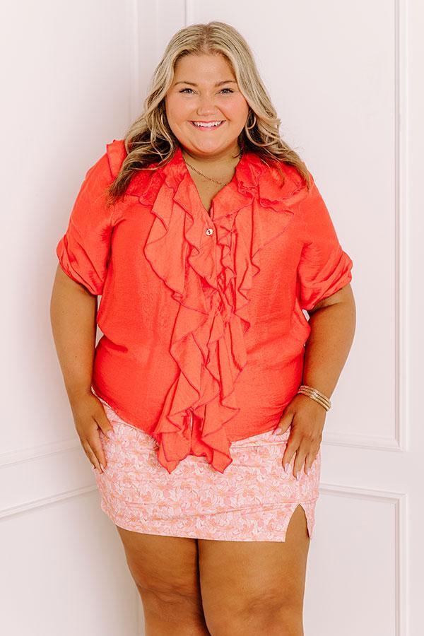Sunday Mornings Ruffle Top in Coral Curves Product Image