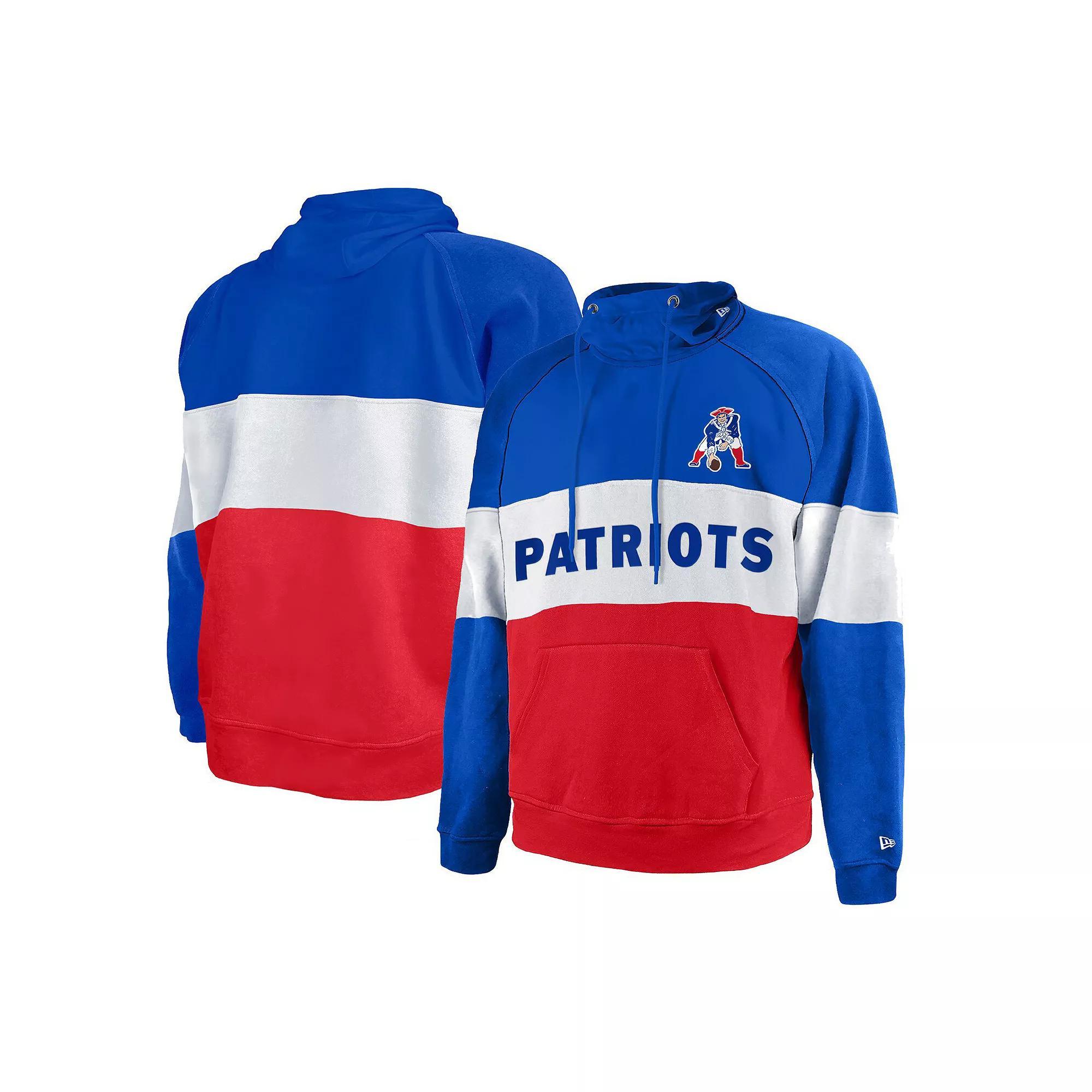 Men's New Era Red New England Patriots Big & Tall Throwback Colorblock Raglan Pullover Hoodie, Size: XLT Product Image