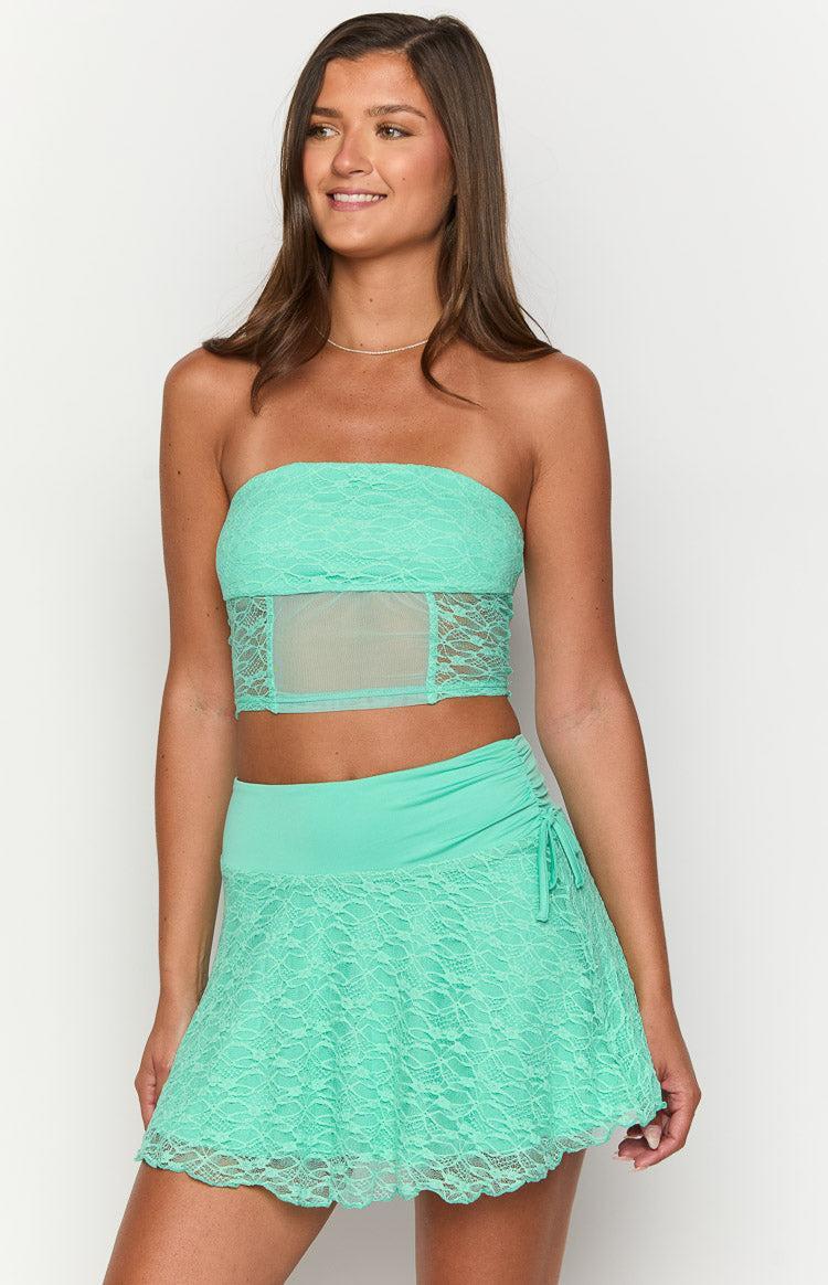 Stay Teal Lace Mini Skirt Girls Product Image