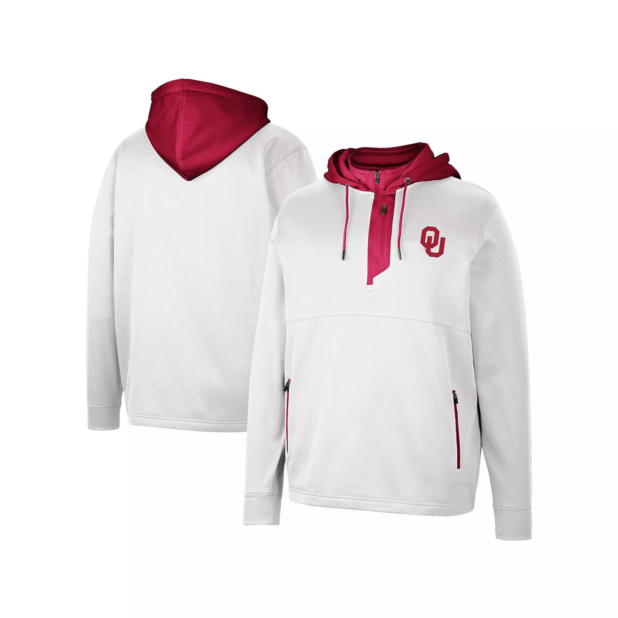 Men's Colosseum White Oklahoma Sooners Luge 3.0 Quarter-Zip Hoodie, Size: Medium Product Image