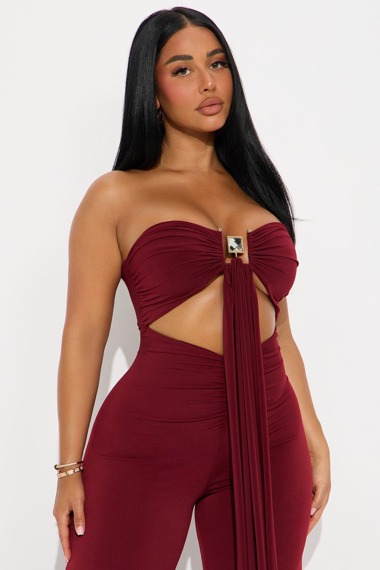 Lexi Strapless Jumpsuit - Burgundy Product Image