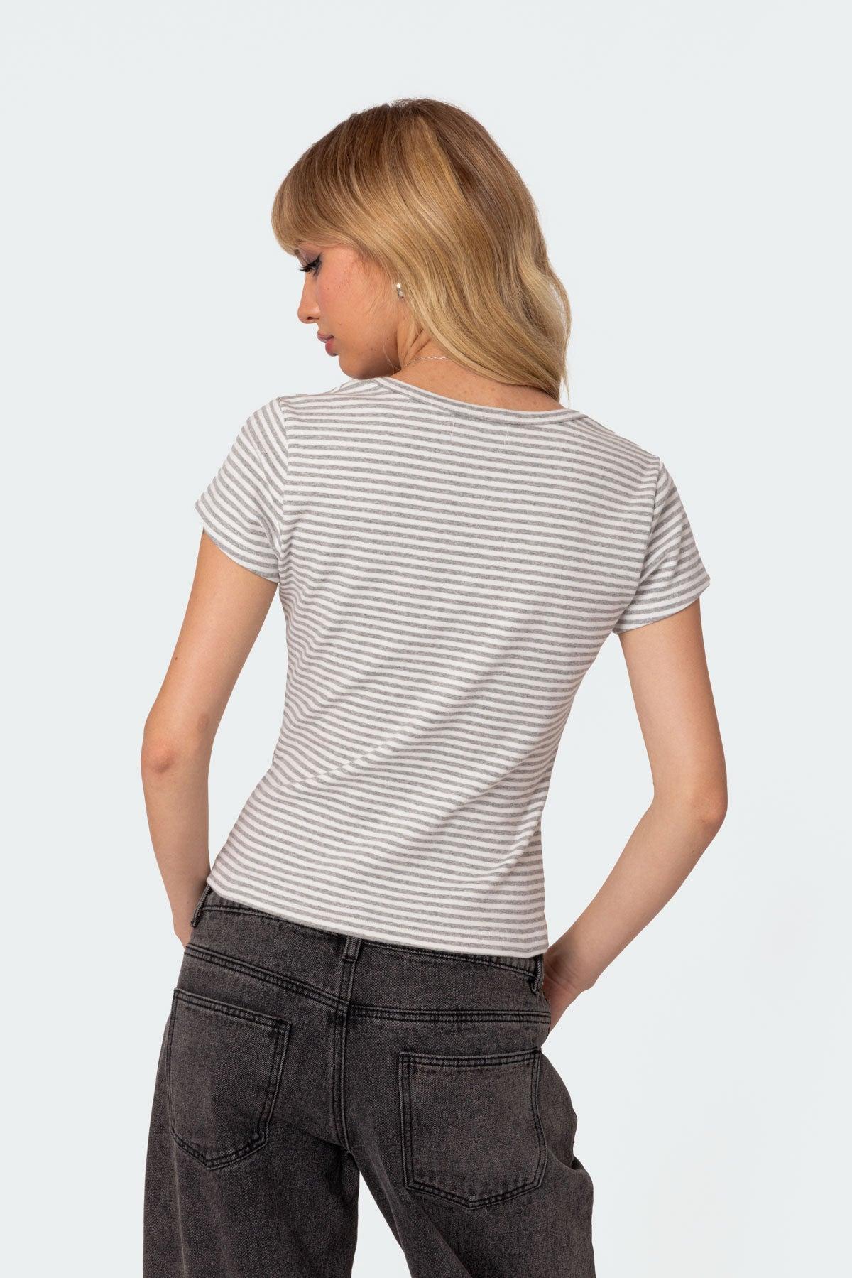 Kady Striped Henley T Shirt Product Image