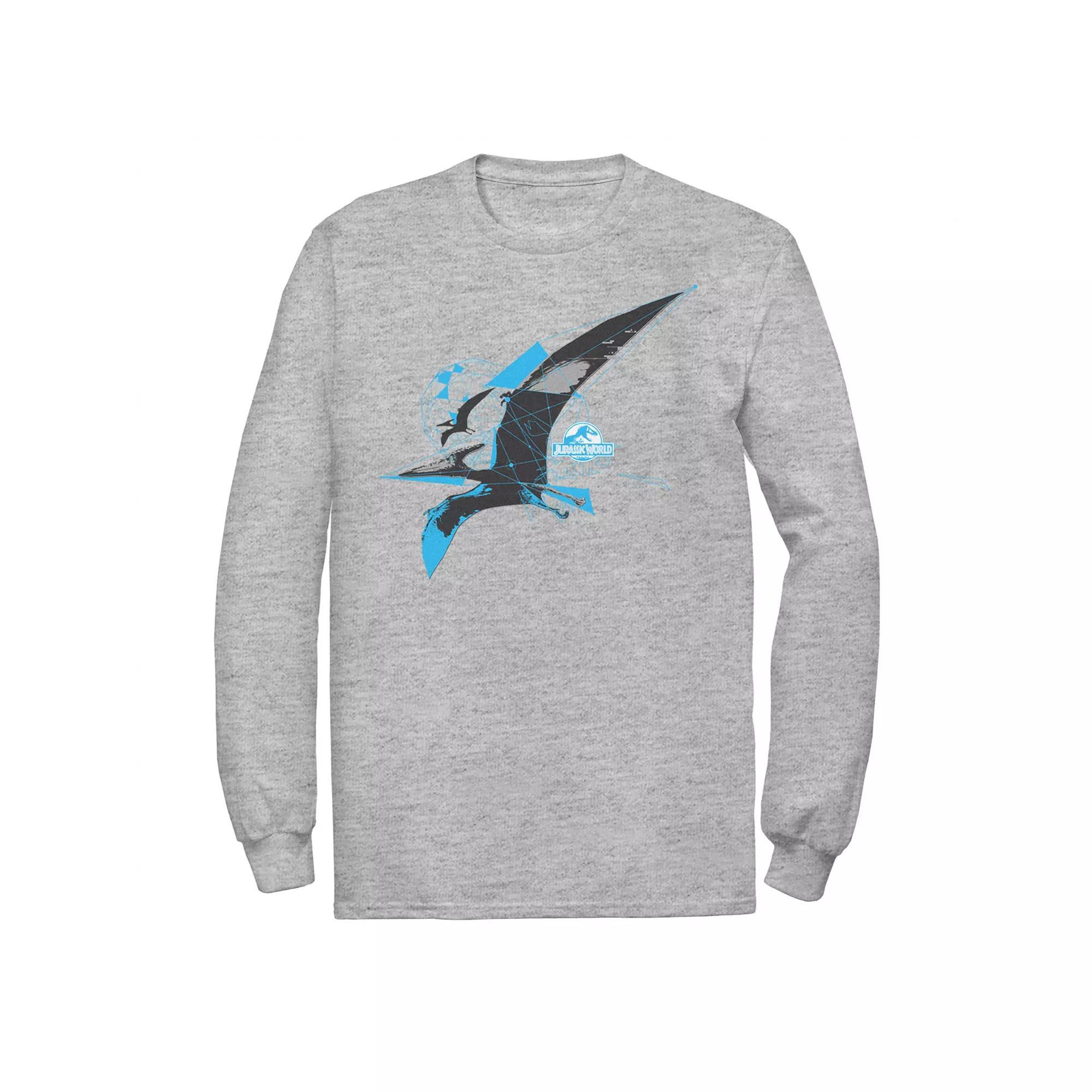Men's Jurassic World Pterodactyl Geometric Poly Long Sleeve Graphic Tee, Size: Medium, Athletic Grey Product Image