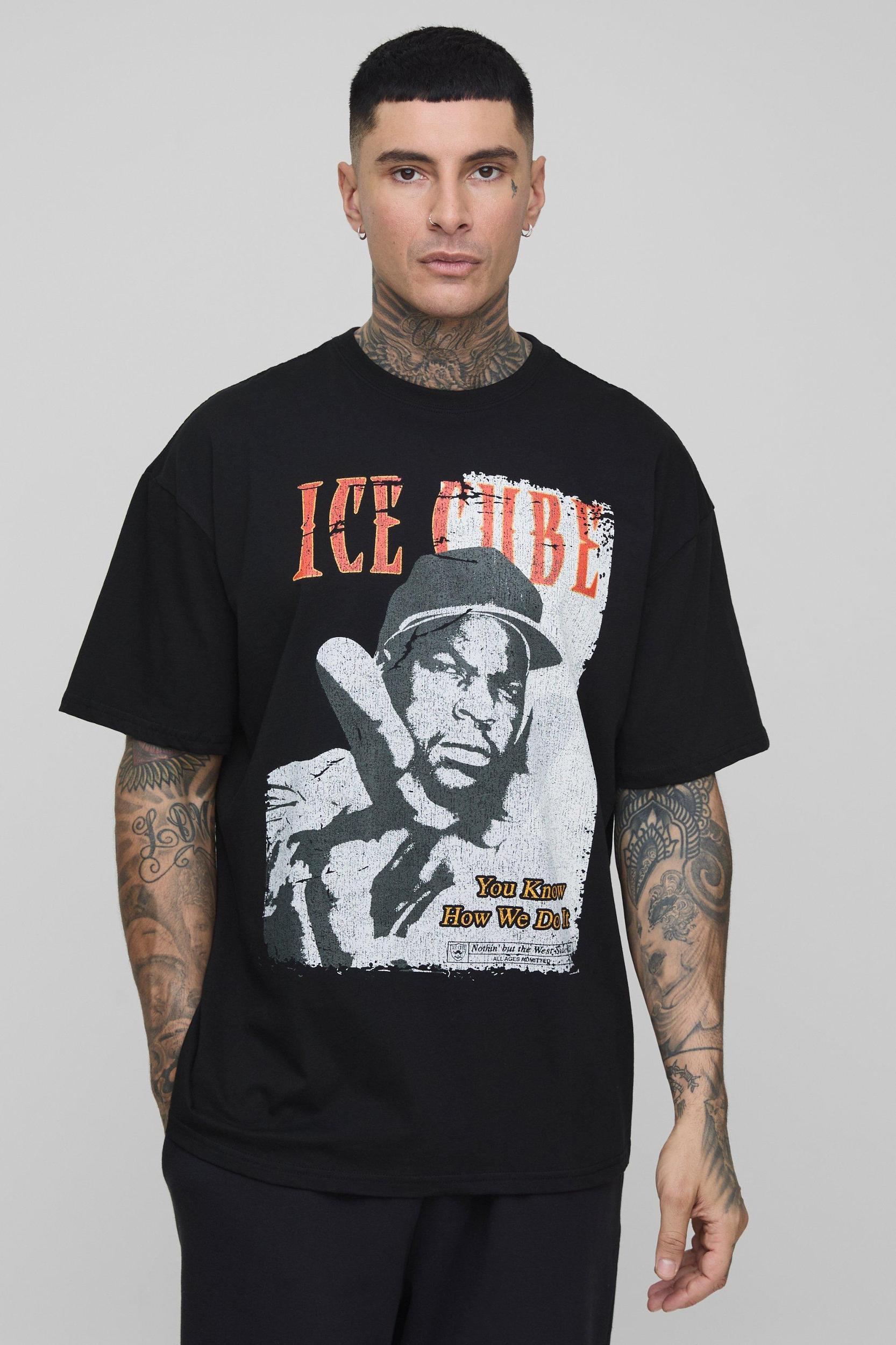 Mens Tall Oversized Ice Cube License Print T-Shirt - Black Product Image