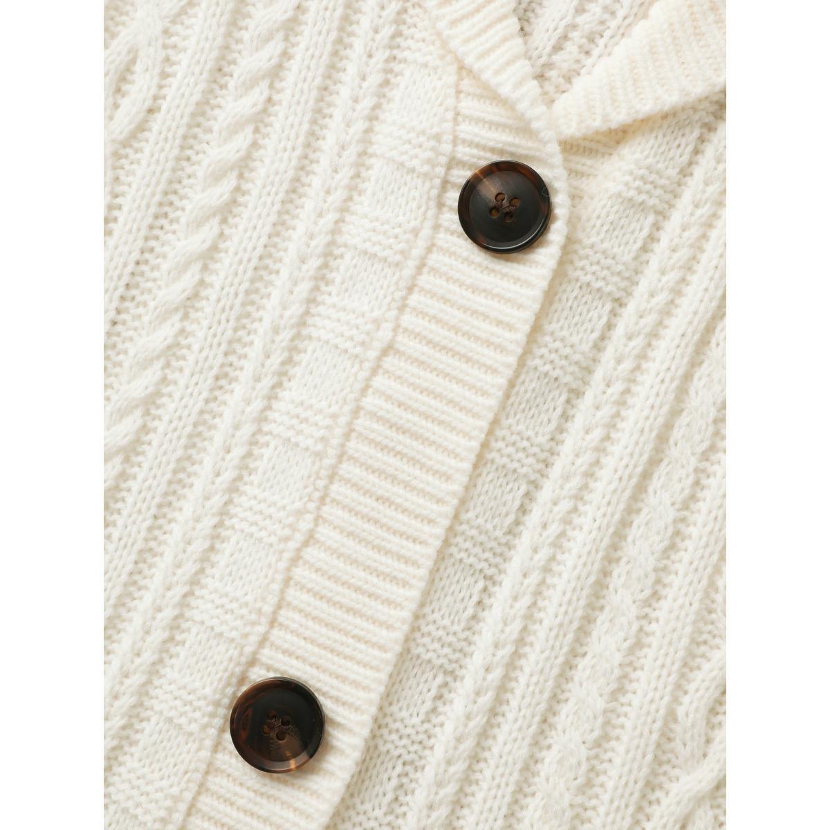 Plus Size Cable Knit Pockets Collared Cardigan Ivory Women Casual Loose Long Sleeve Everyday Cardigans BloomChic 14-16/1X Product Image