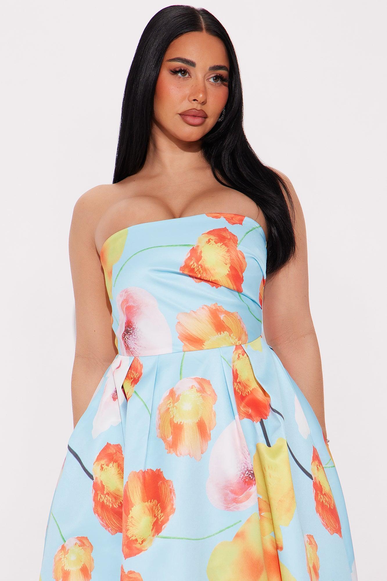 Stephanie Floral A Line Maxi Dress - Blue/combo Product Image