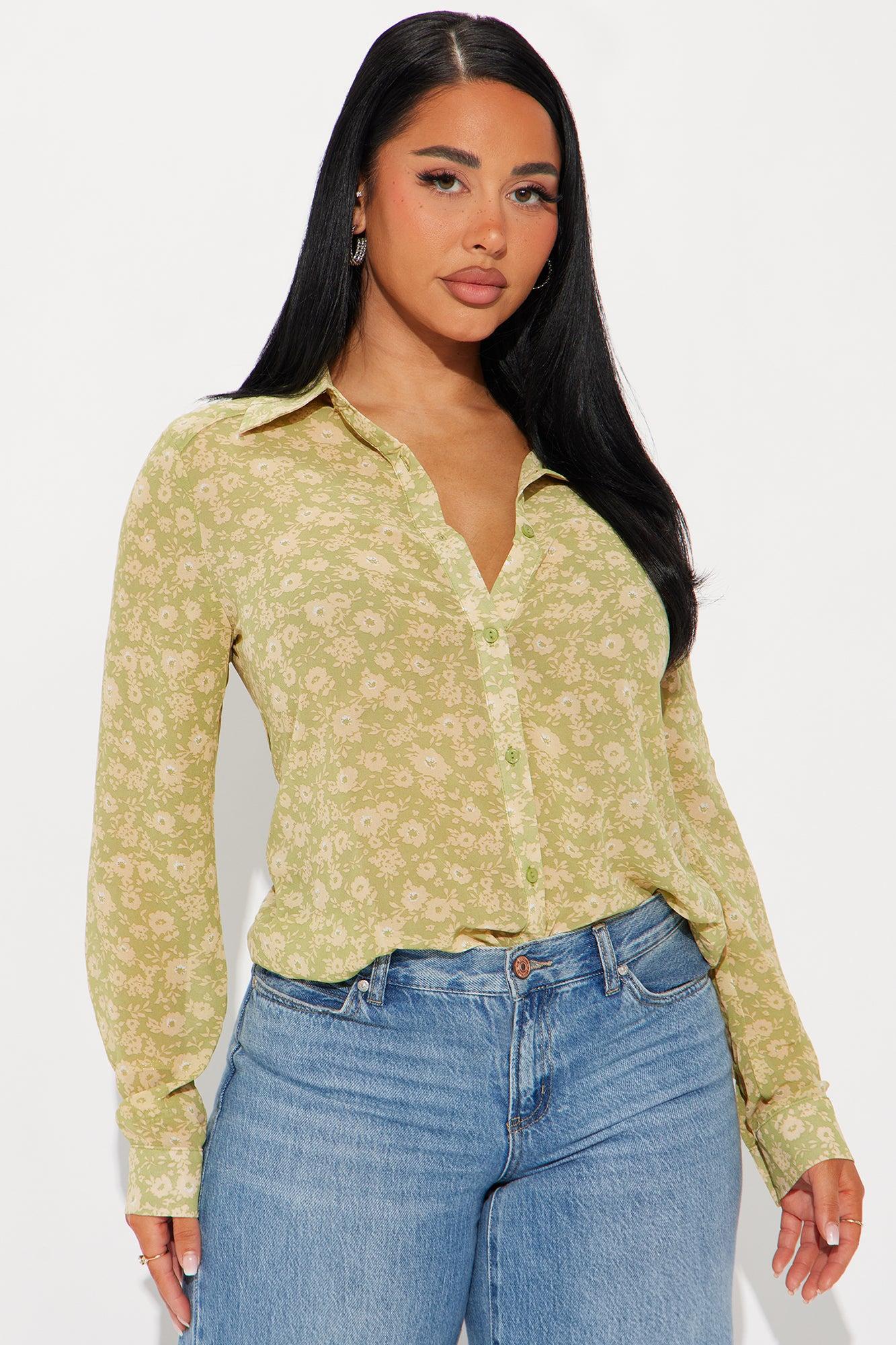 Alina Floral Chiffon Shirt - Green/combo Product Image