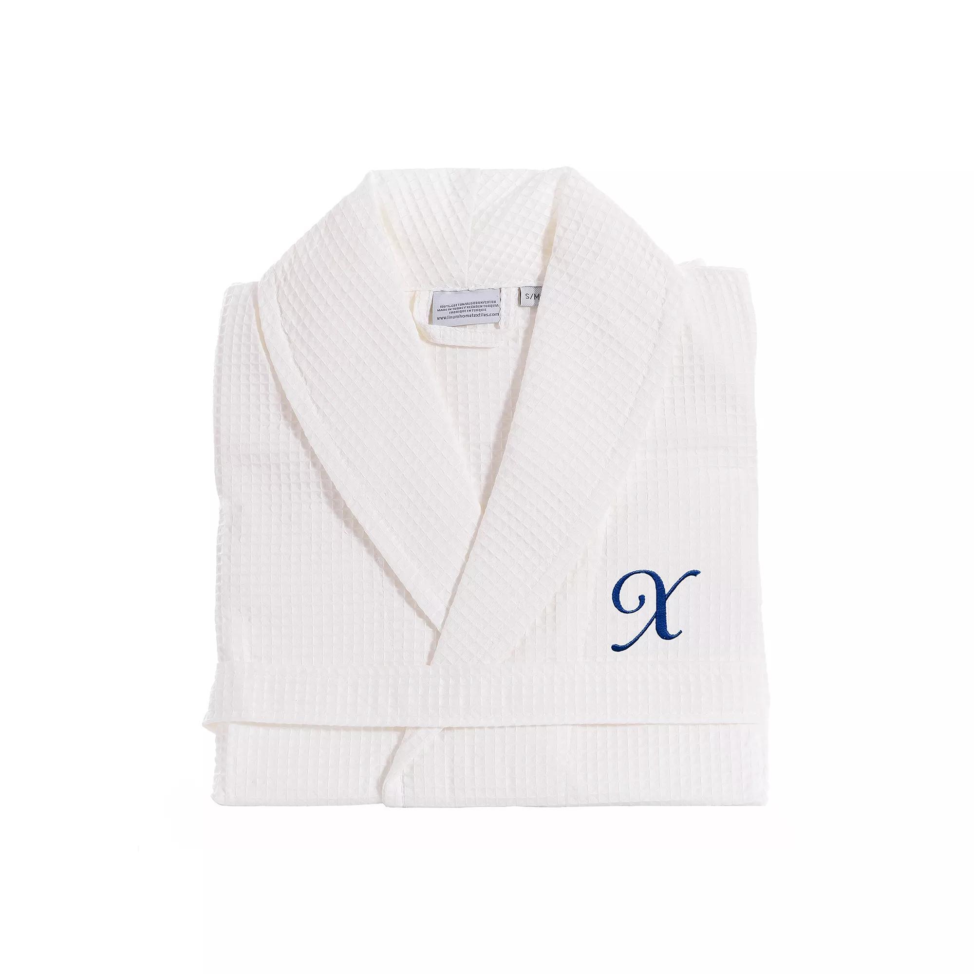 Linum Home Textiles Turkish Cotton Personalized Waffle Weave Bathrobe, Women's, Size: Small/Medium, White Gray J Product Image