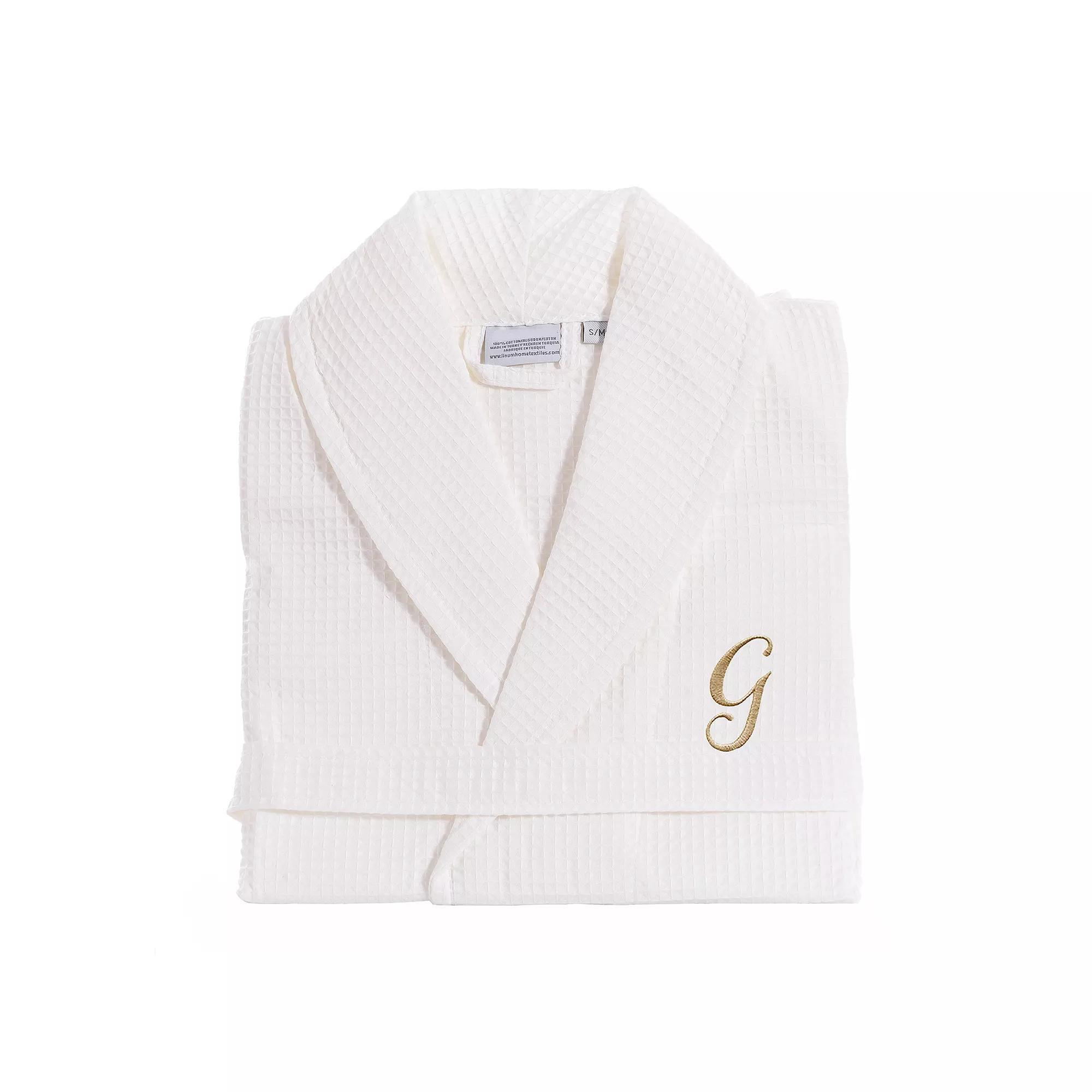 Linum Home Textiles Turkish Cotton Personalized Waffle Weave Bathrobe, Women's, Size: Large/XL, White Gray F Product Image