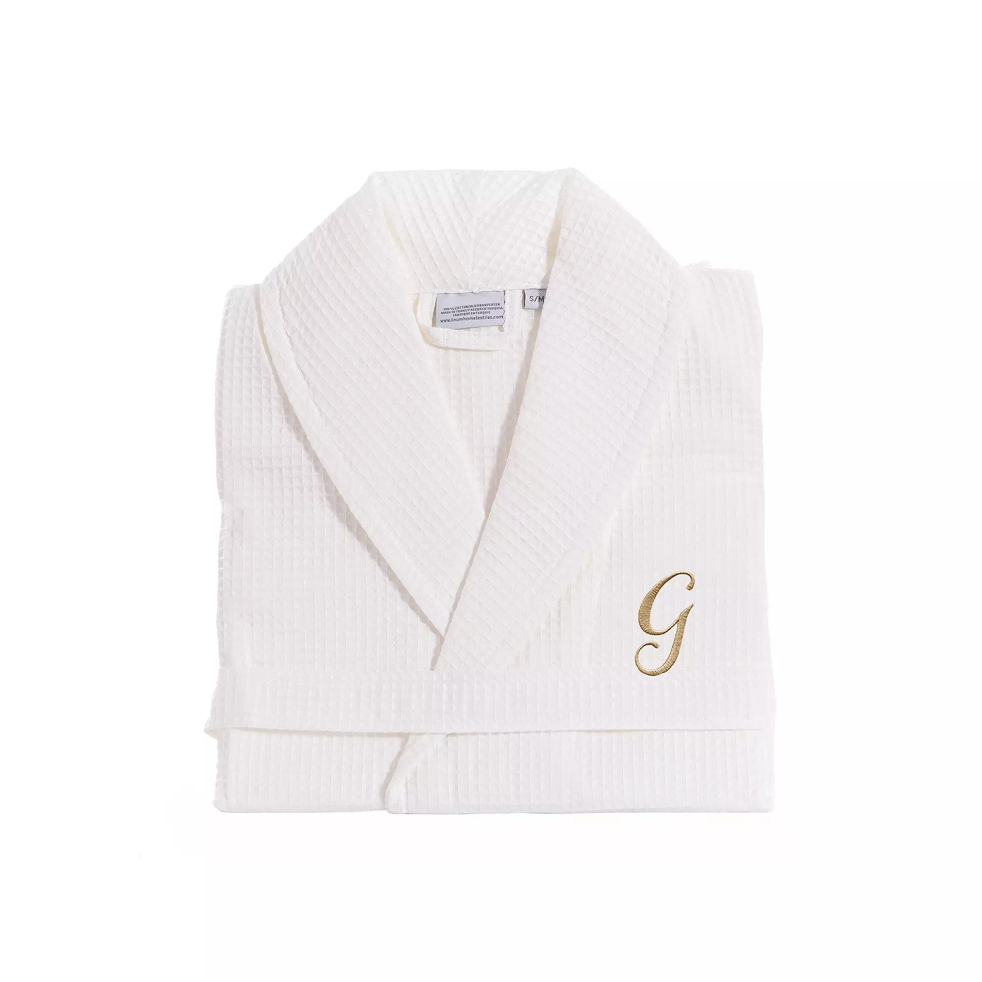 Linum Home Textiles Turkish Cotton Personalized Waffle Weave Bathrobe, Women's, Size: Small/Medium, White Gray J Product Image