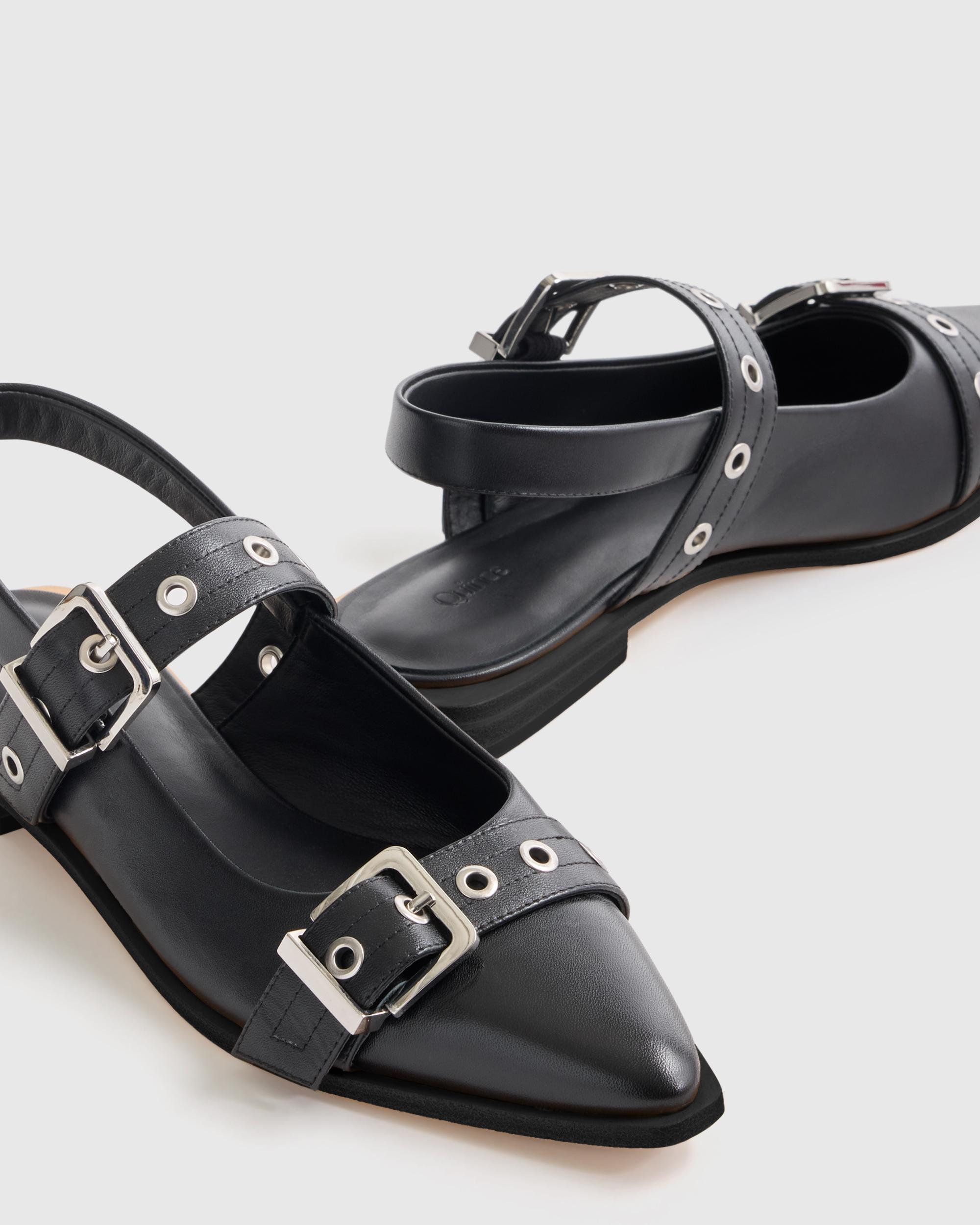 Quince | Women's Italian Leather Bold Buckle Slingback Flat Product Image