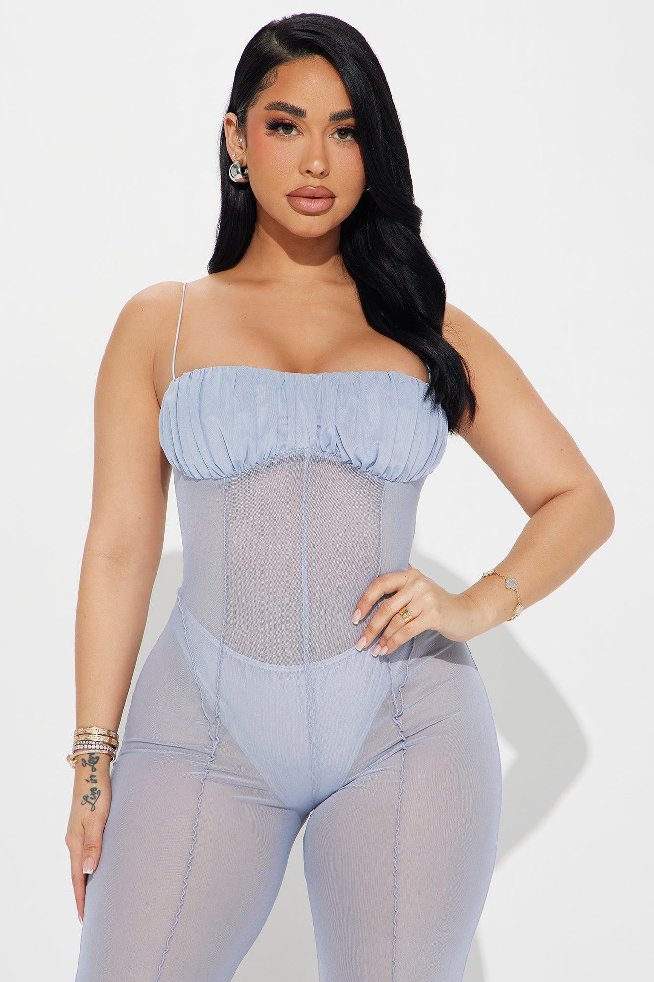 Your Biggest Fan Mesh Jumpsuit  - Light Blue Product Image
