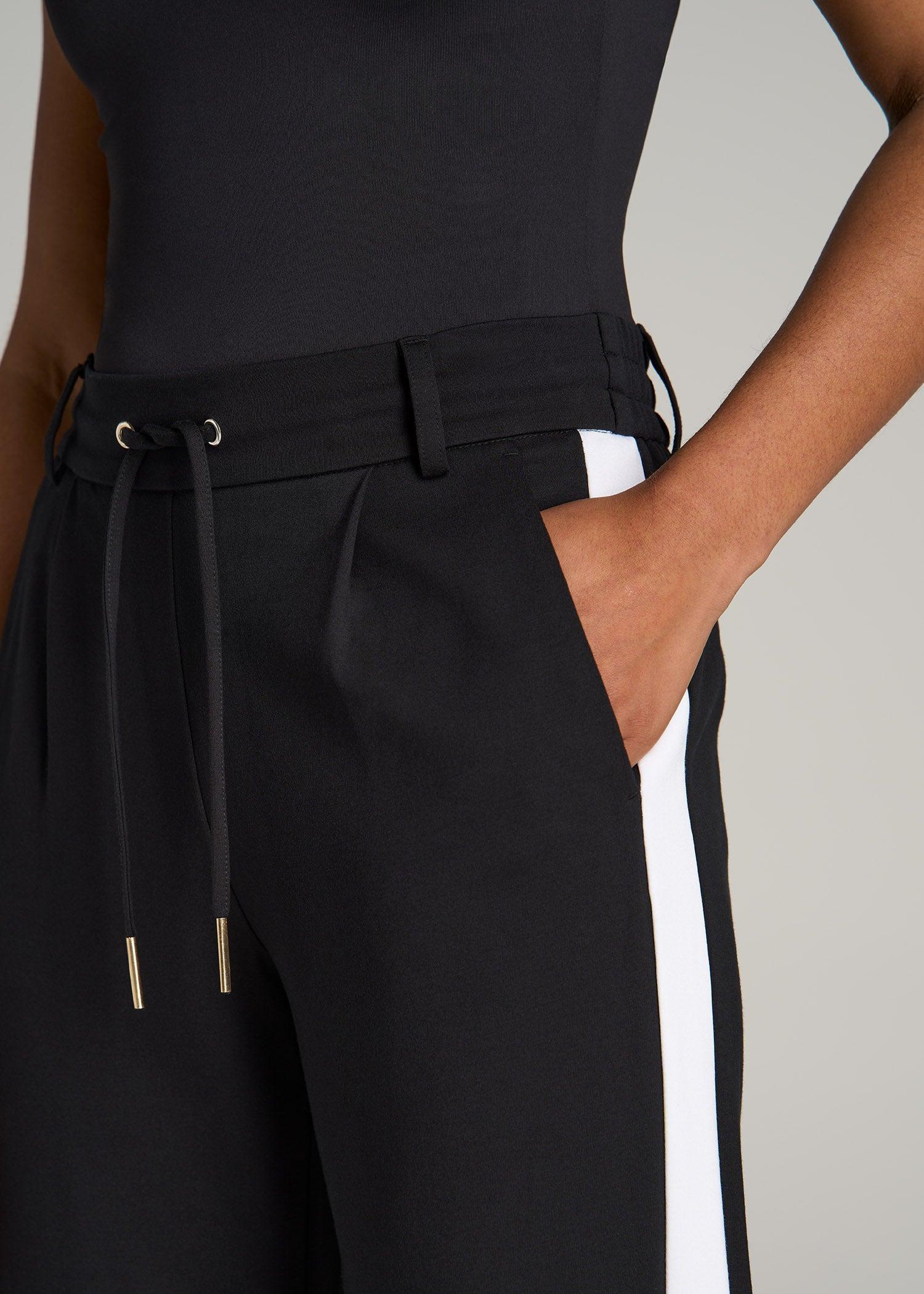 Pull On Tuxedo Stripe Pants for Tall Women in True Navy and Radiant Red Product Image