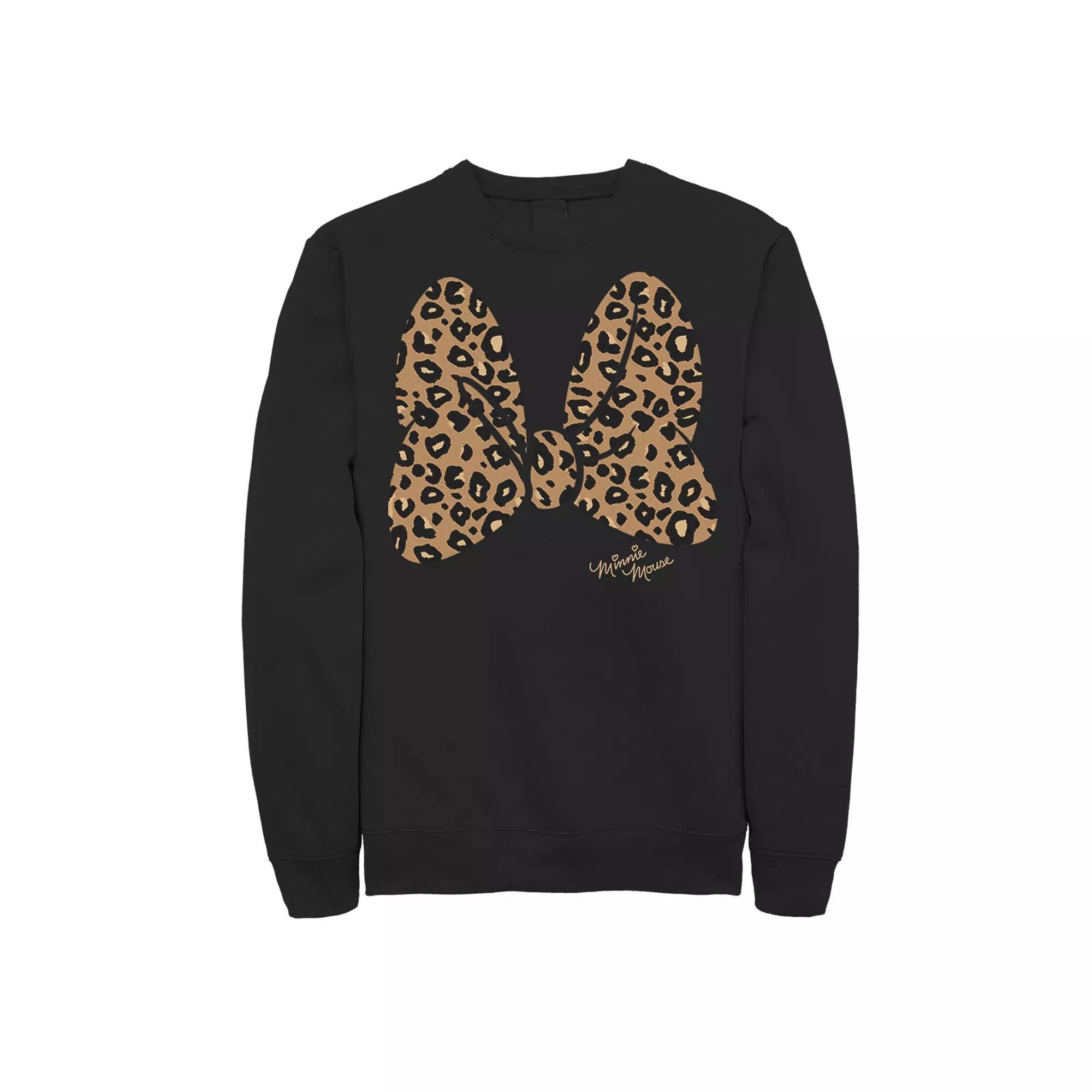 Disney's Minnie Mouse Men's Leopard Print Bow Sweatshirt, Size: Medium, Black Product Image