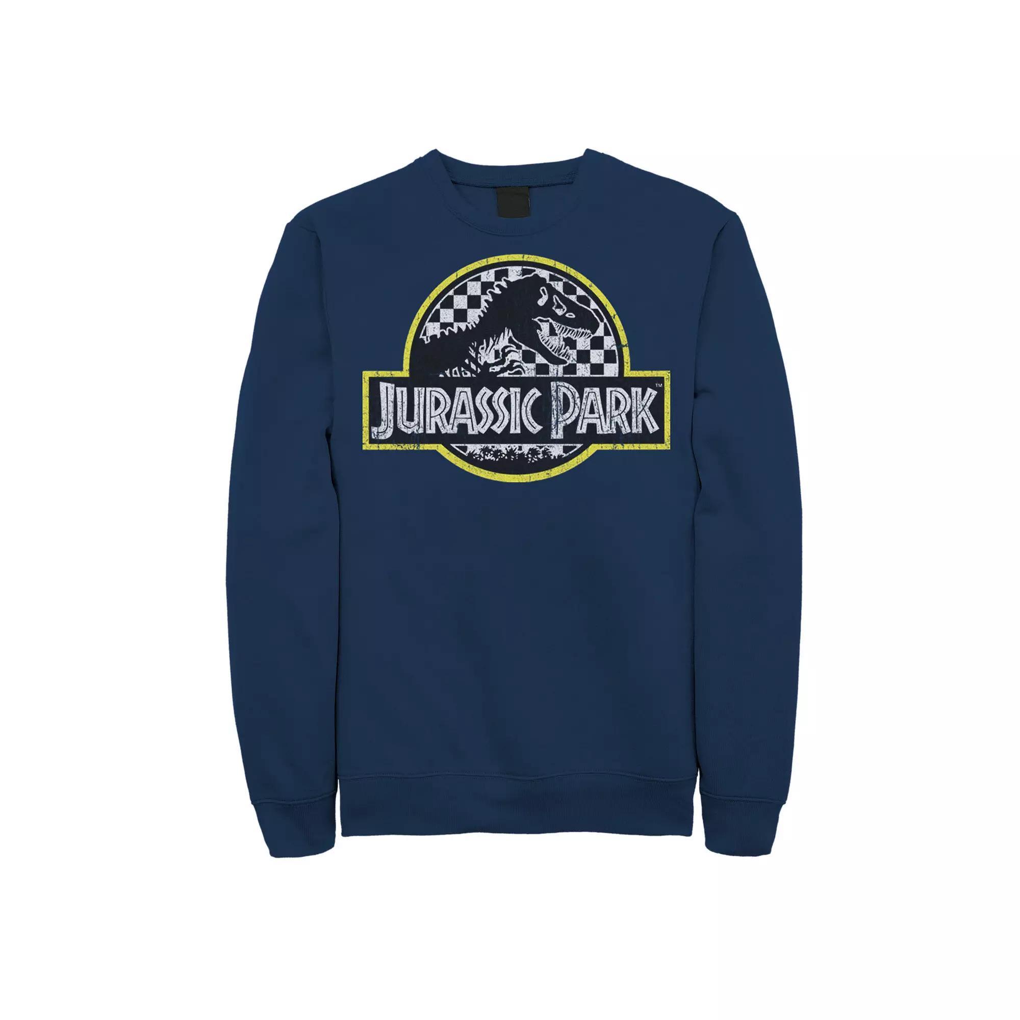 Men's Jurassic Park Checkered Classic Logo Sweatshirt, Size: Small, Blue Product Image