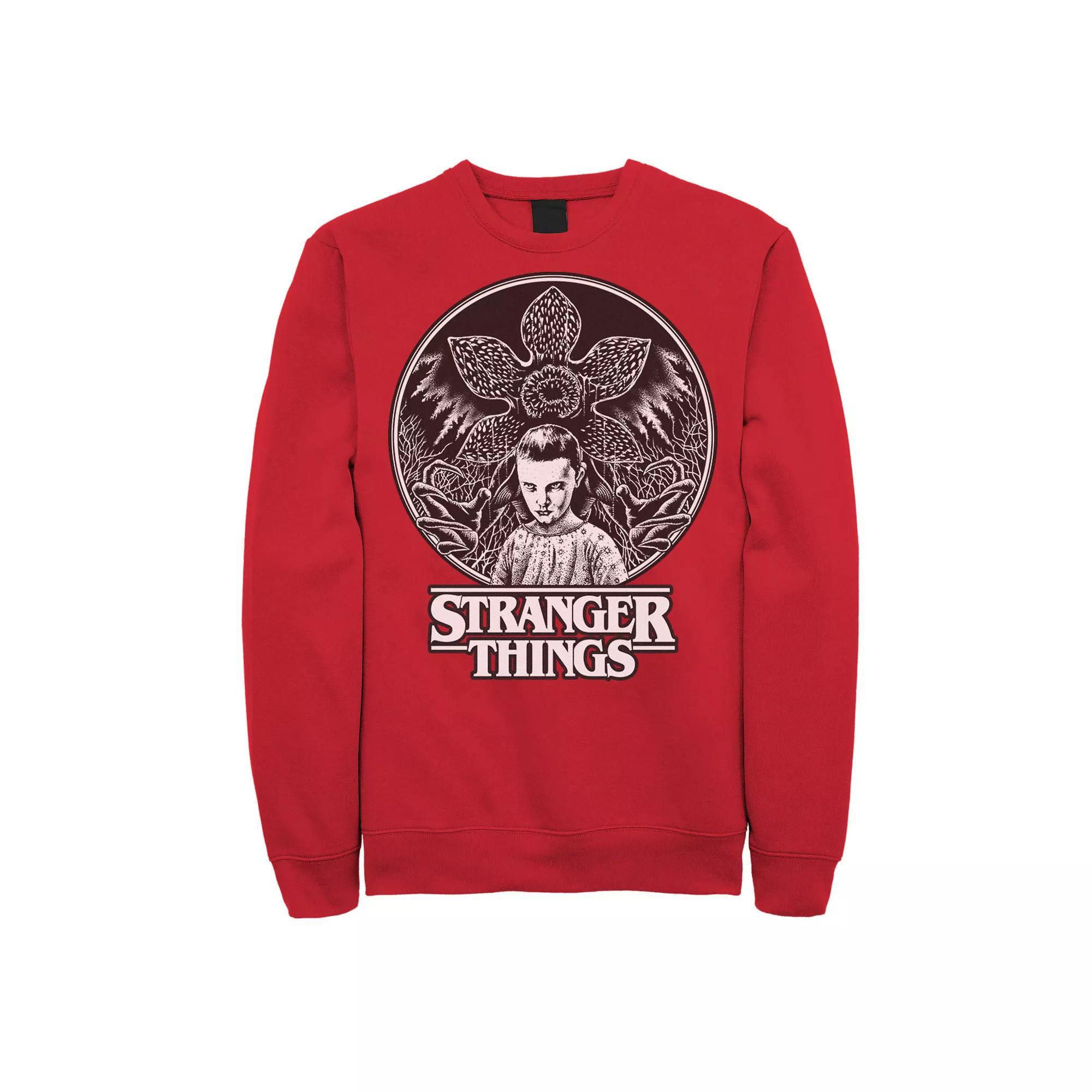 Men's Netflix Stranger Things Eleven And Demogorgon Circle Sweatshirt, Size: Medium, Red Product Image