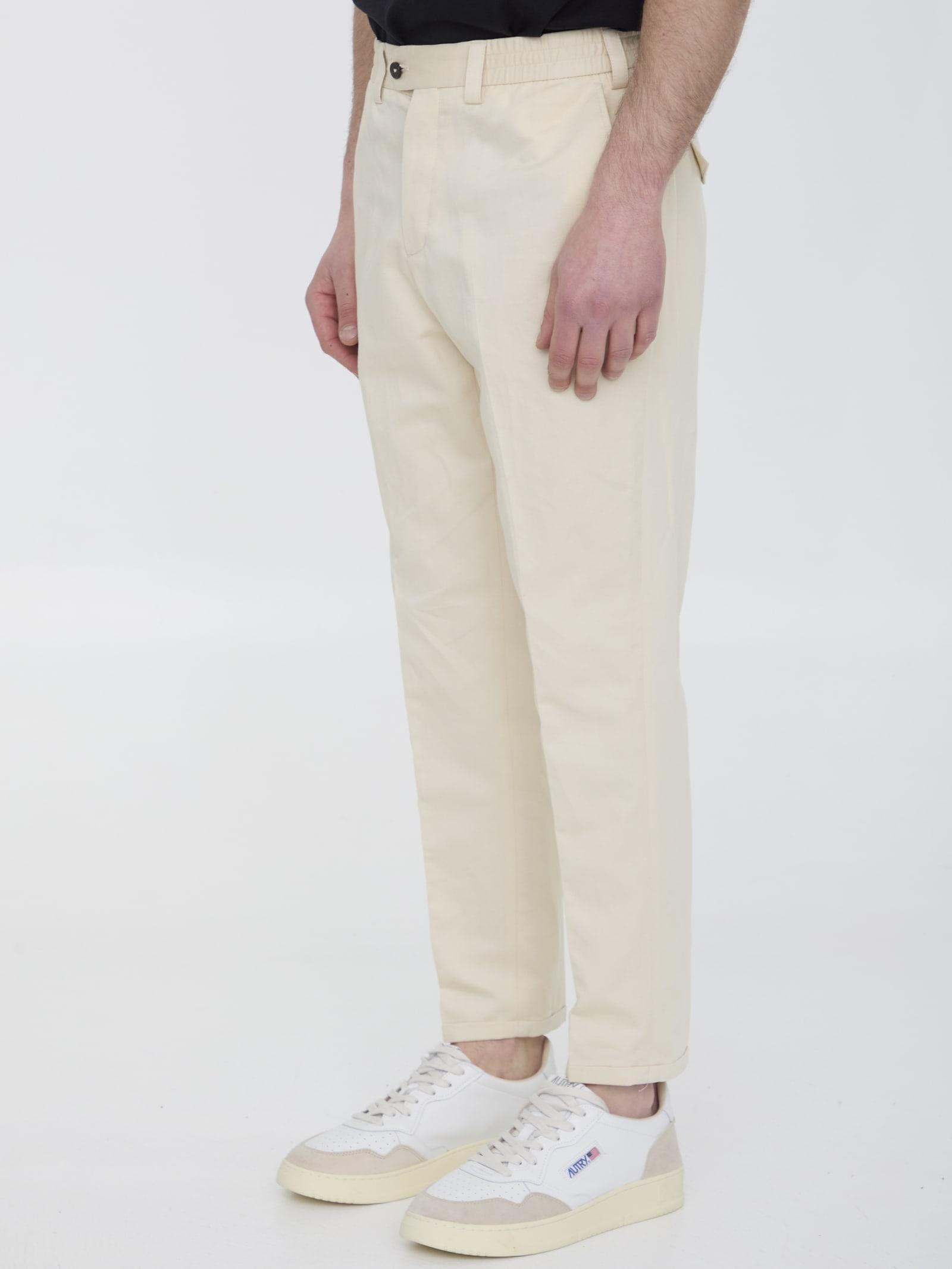 PT TORINO Cotton And Linen Trousers In Cream Product Image