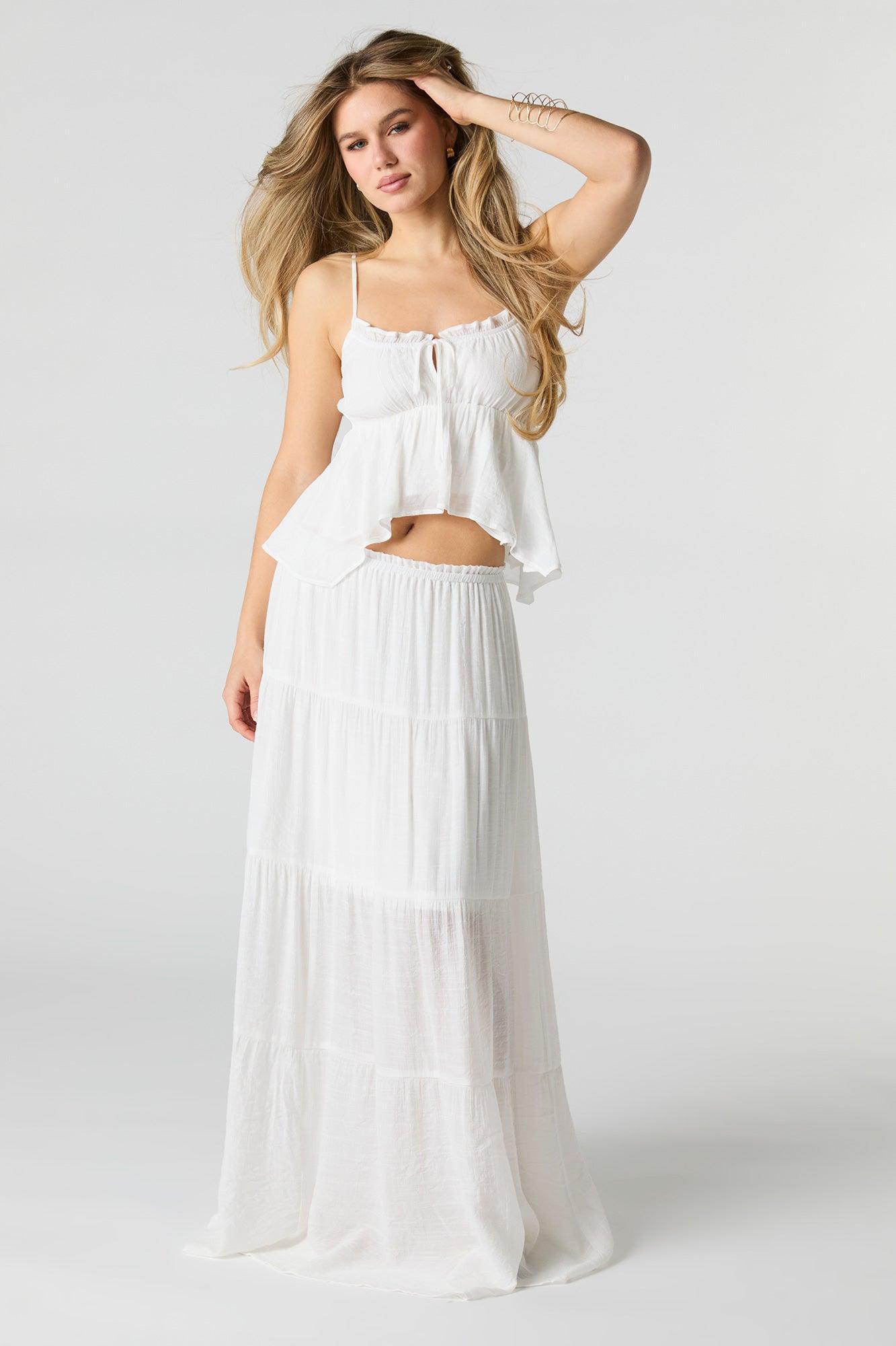 Solid Tiered Maxi Skirt Female Product Image