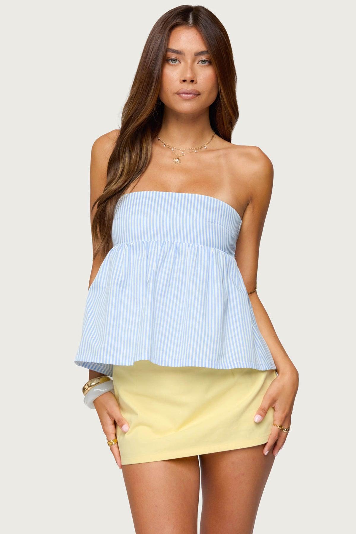 Maddie Strapless Striped Babydoll Top Product Image