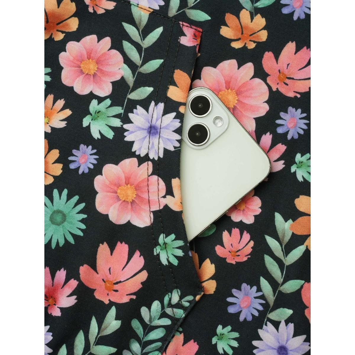 Plus Size Floral Patchwork Pocket Hooded Sweatshirt Women Multicolor Casual Contrast Hooded Everyday Sweatshirts BloomChic 28/5X Product Image