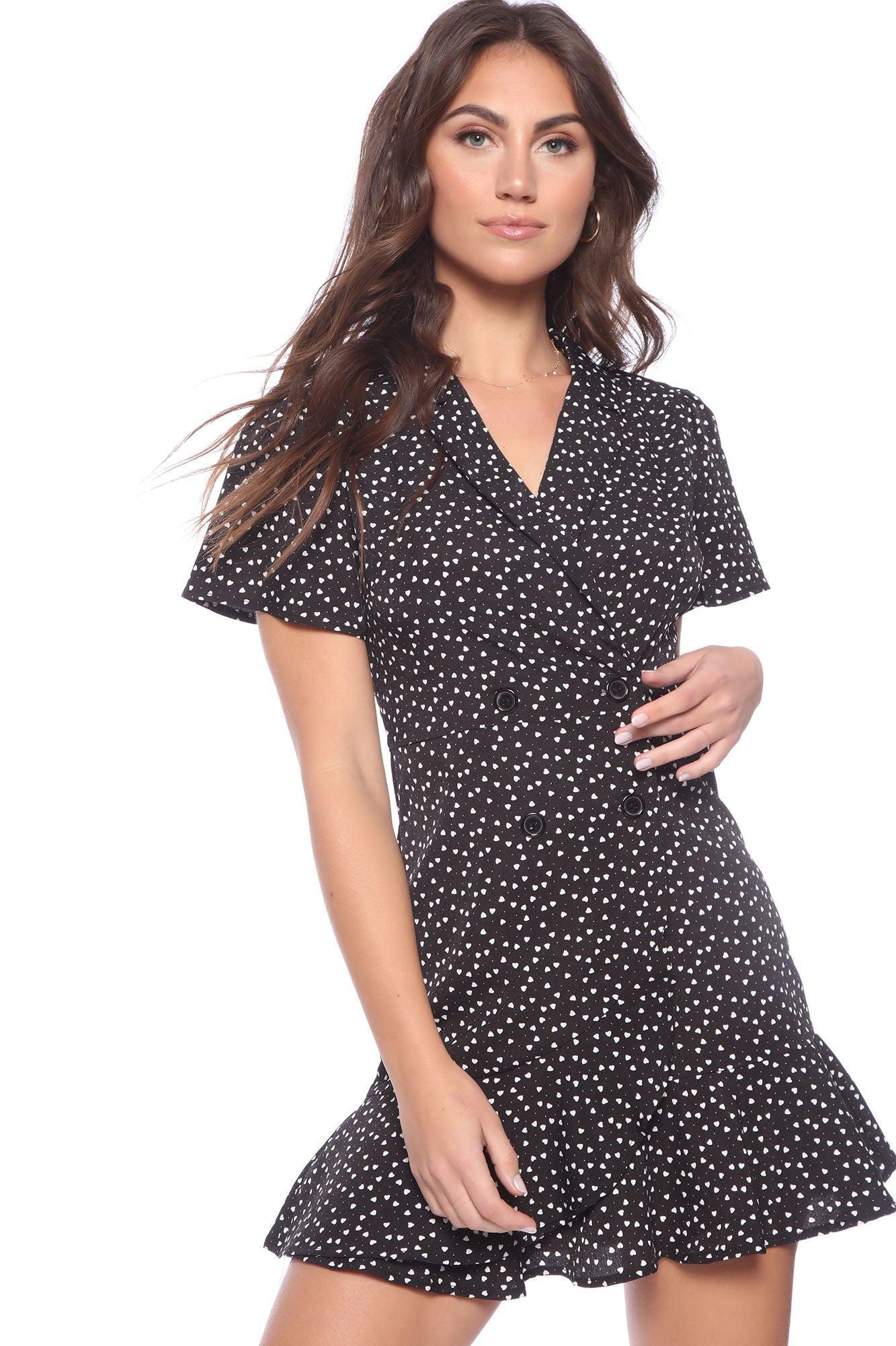 Valentine Heart Printed Mini Dress - Black Product Image