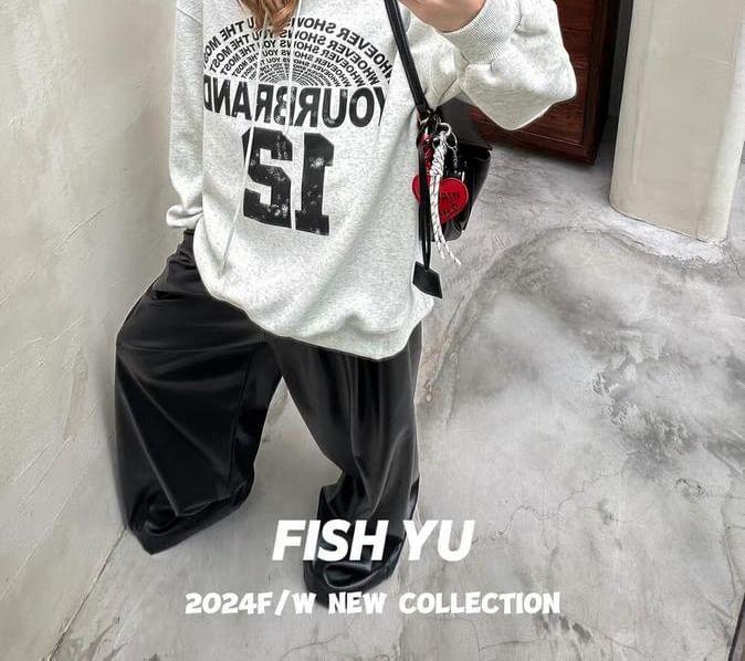 Lettering Print Drawstring Hoodie Product Image